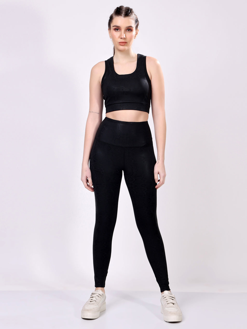 Black Snake Skin Co-Ord Set – Stretchable, Stylish, Supportive Fit
