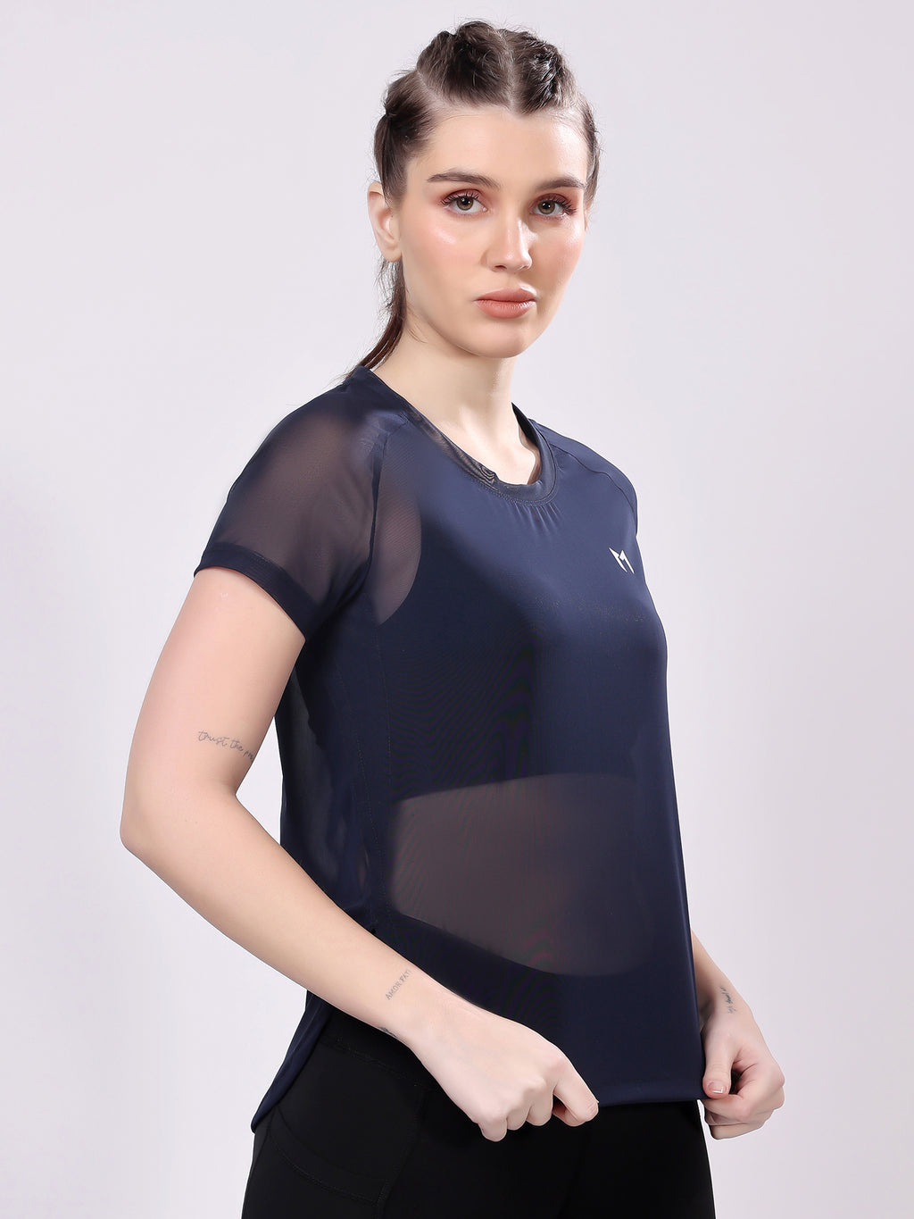 Navy Blue Full Mesh Tee – Flexible Fit, Breathable Mesh, Stylish Comfort