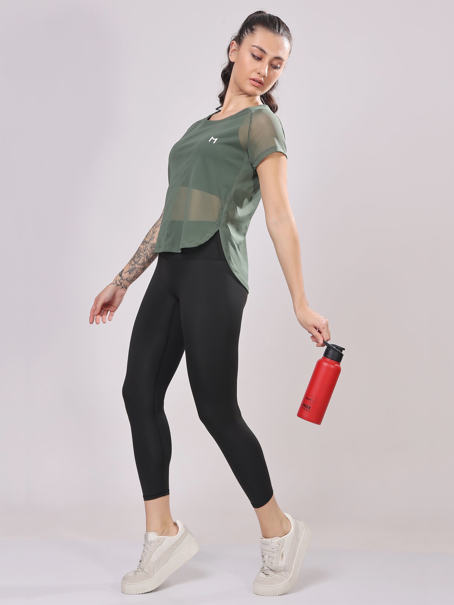 Olive Green Full Mesh Tee – Versatile Fit, Mesh Panels, Everyday Comfort