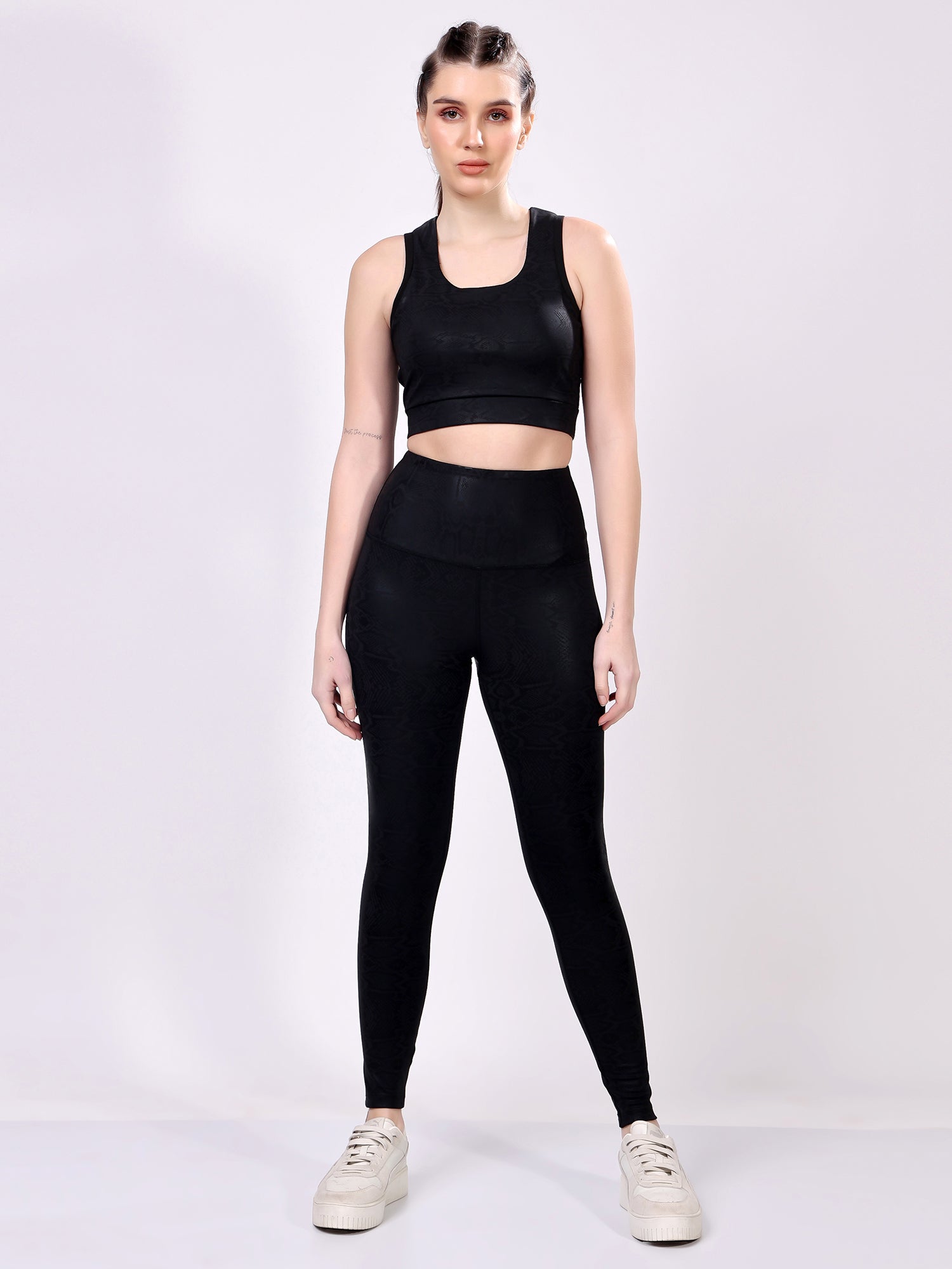 Black Snake Skin Co-Ord Set – Stretchable, Stylish, Supportive Fit
