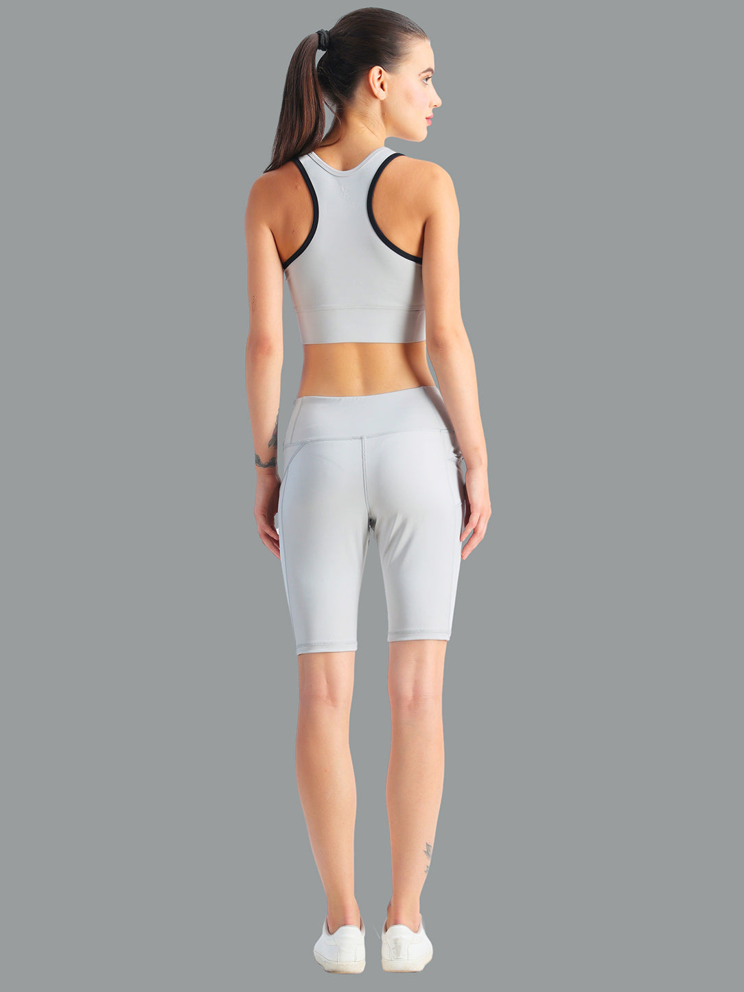 Light Grey Short Co-Ord Set – Stretchable Fabric, Supportive Fit, Versatile Wear