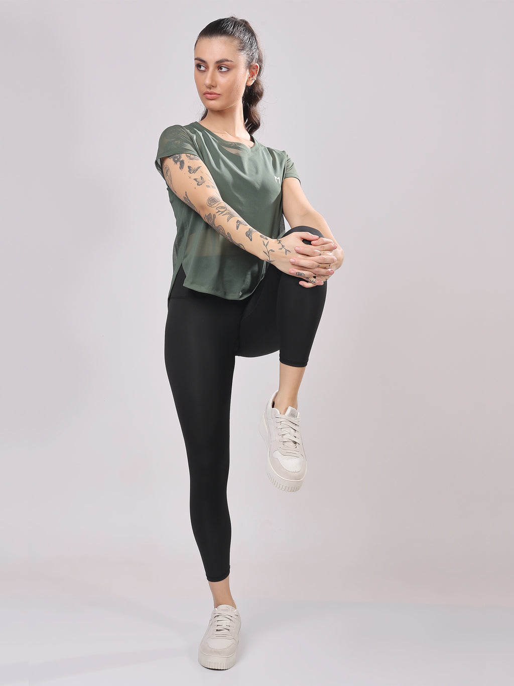 Olive Green Full Mesh Tee – Versatile Fit, Mesh Panels, Everyday Comfort