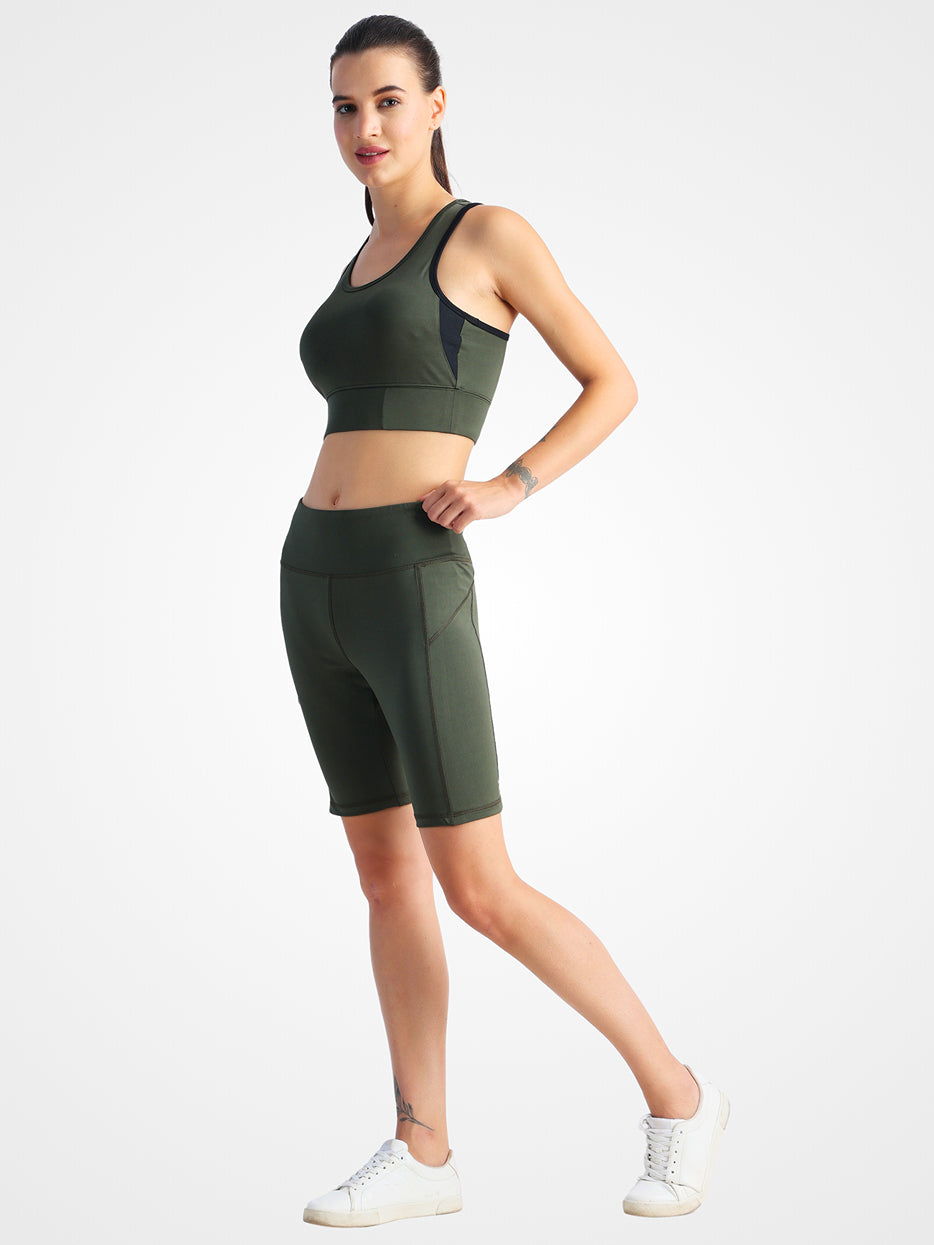 Olive Short Co-Ord Set – Soft Fabric, High-Waisted Fit, All-Day Comfort