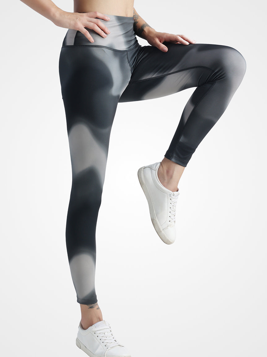 Grey Printed Essential Leggings – Sweat Wicking, Ultra Soft, Stretchable