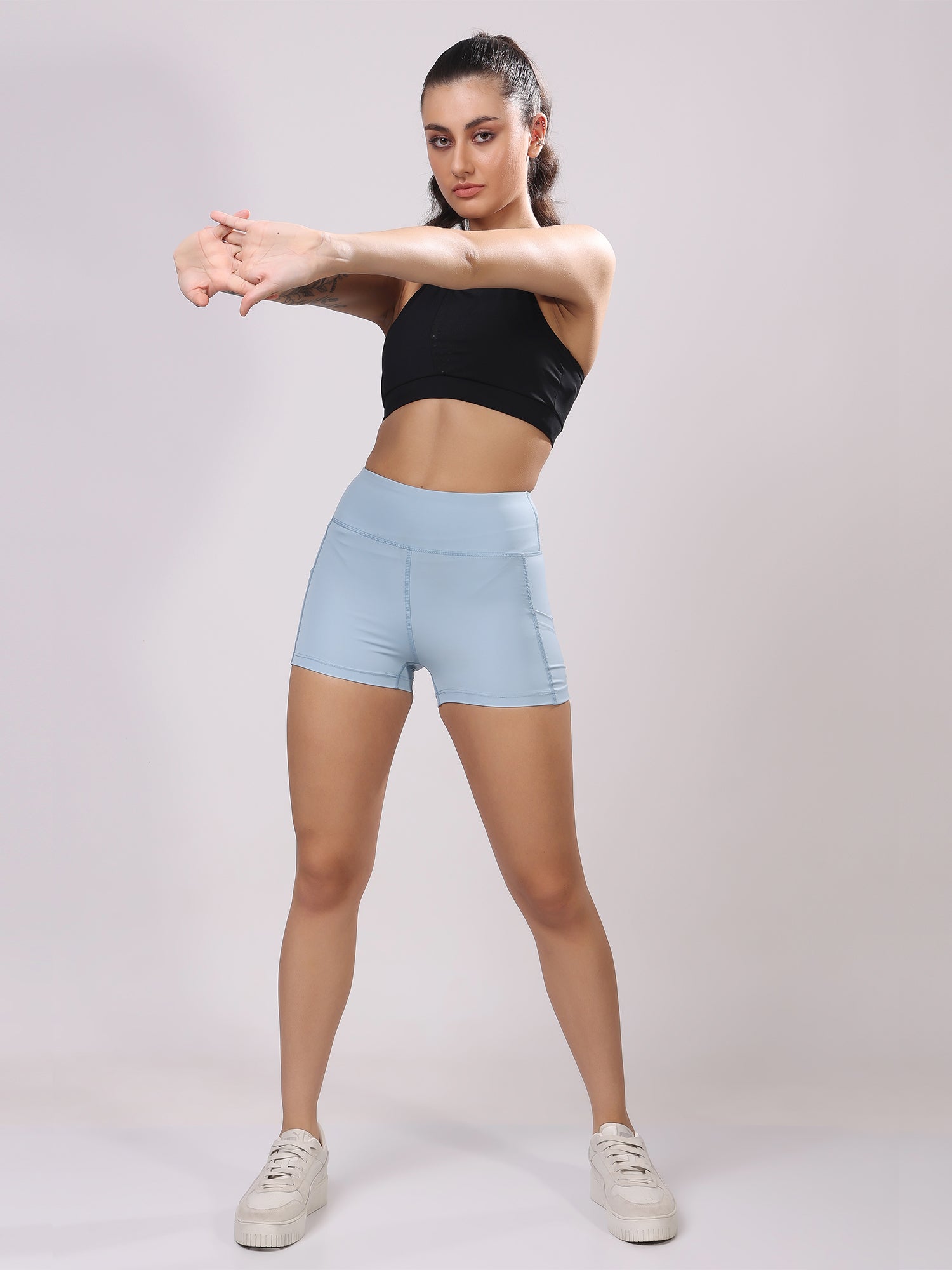 Arctic Blue Booty Shorts – Squat Proof, Active Fit, Cool Look