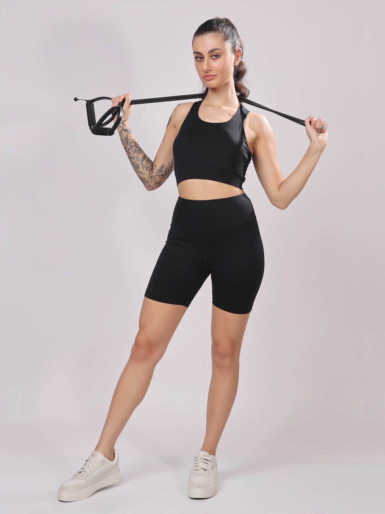 FitFushion Black Short Co-ord Set – Breathable Design, Stylish Look, Comfortable Fit