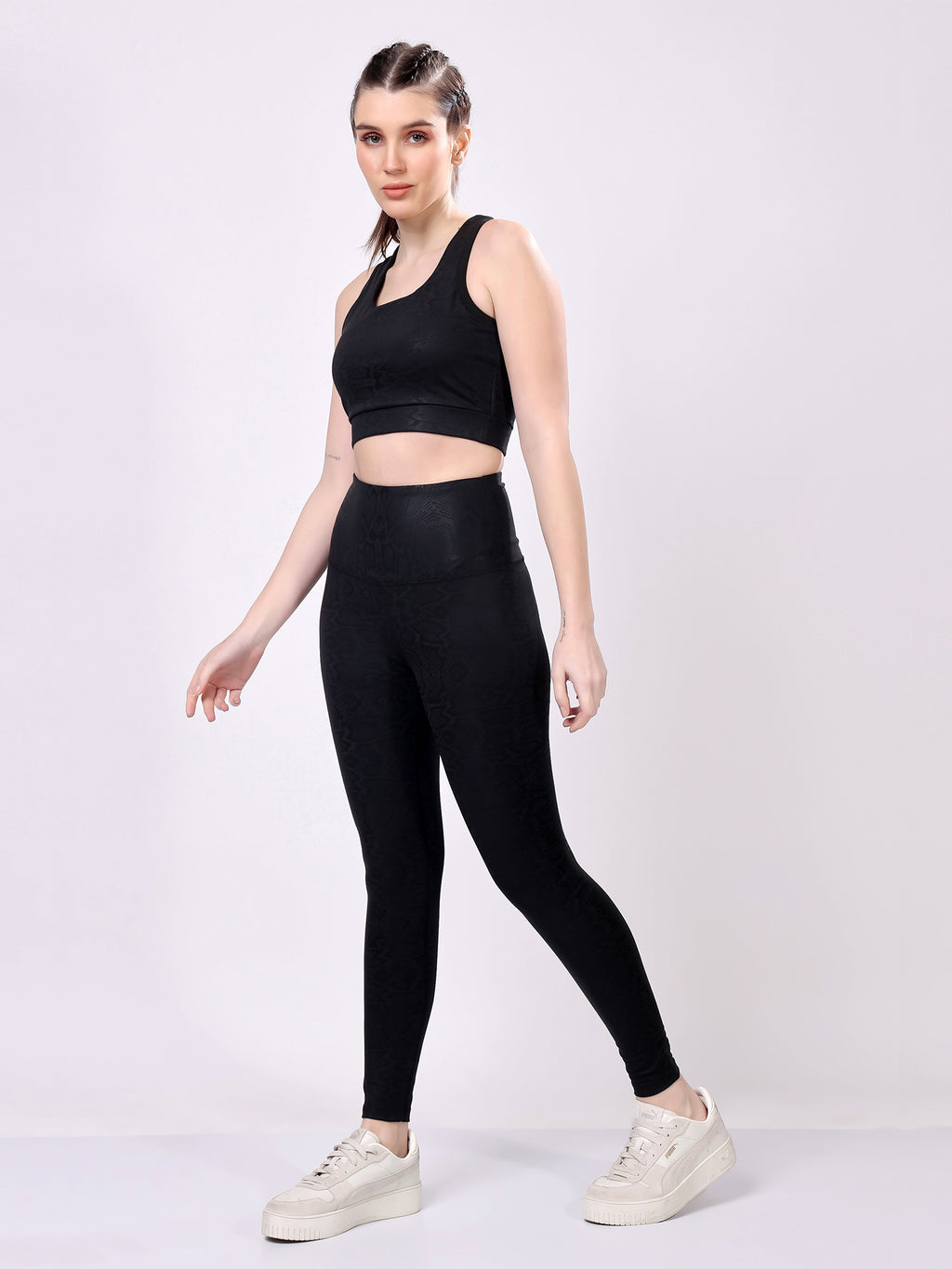 Black Snake Skin Co-Ord Set – Stretchable, Stylish, Supportive Fit