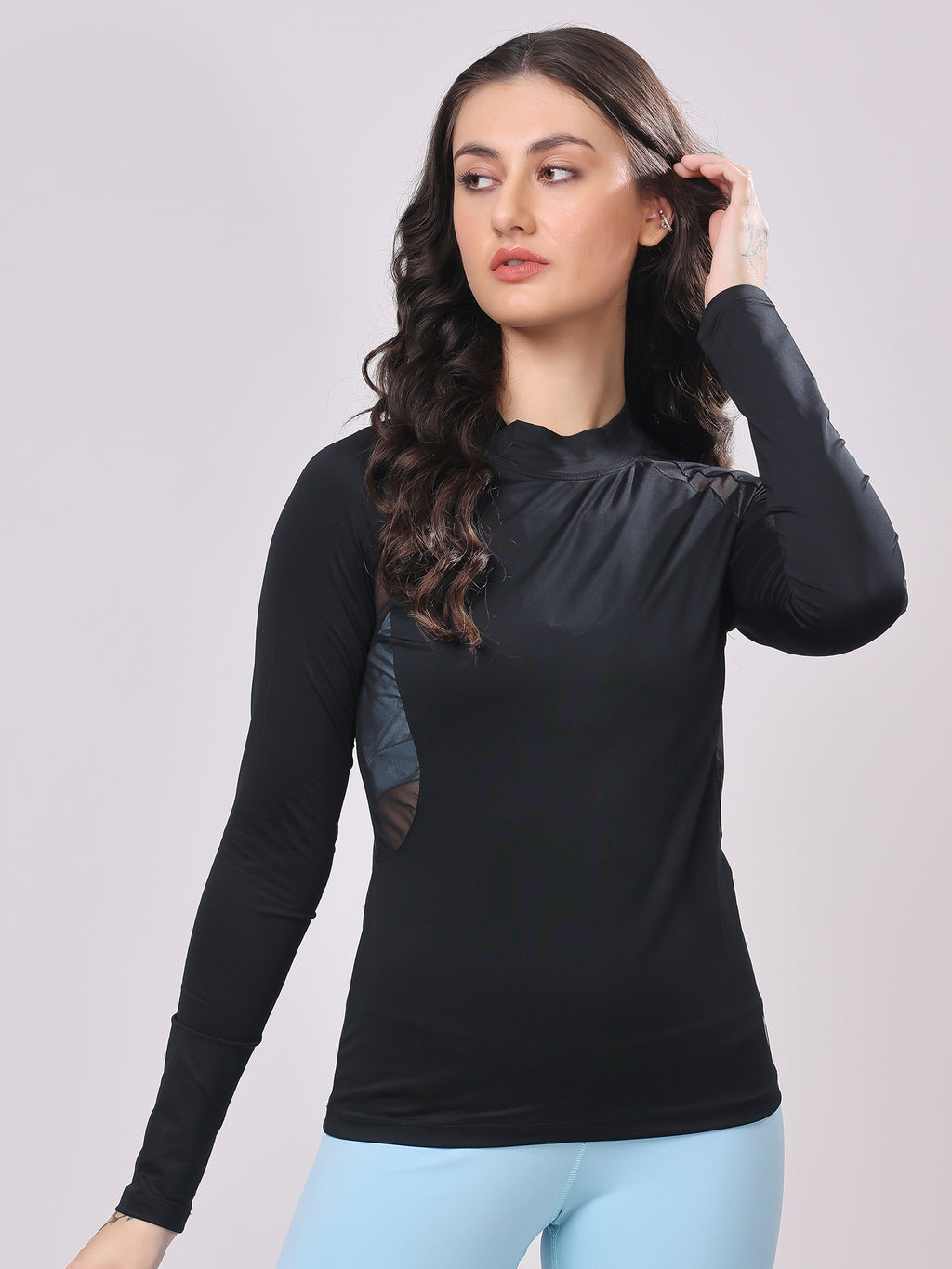 Black All for Glam Mesh Tee – Stylish Fit, Side Mesh Panels, All-Day Comfort