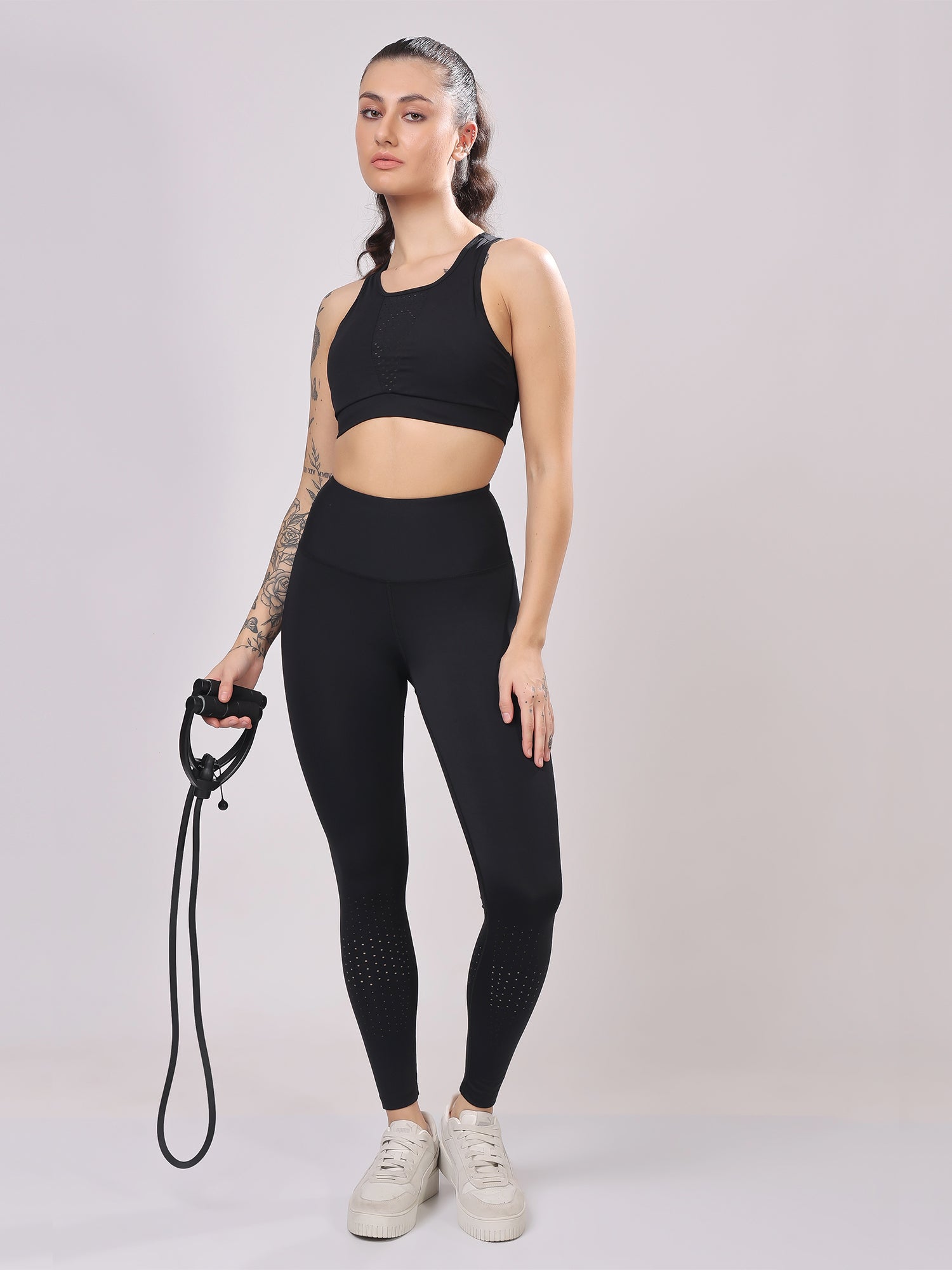Premium Laser Black Co-Ord Set – Flexible, High-Waisted Fit, Comfortable