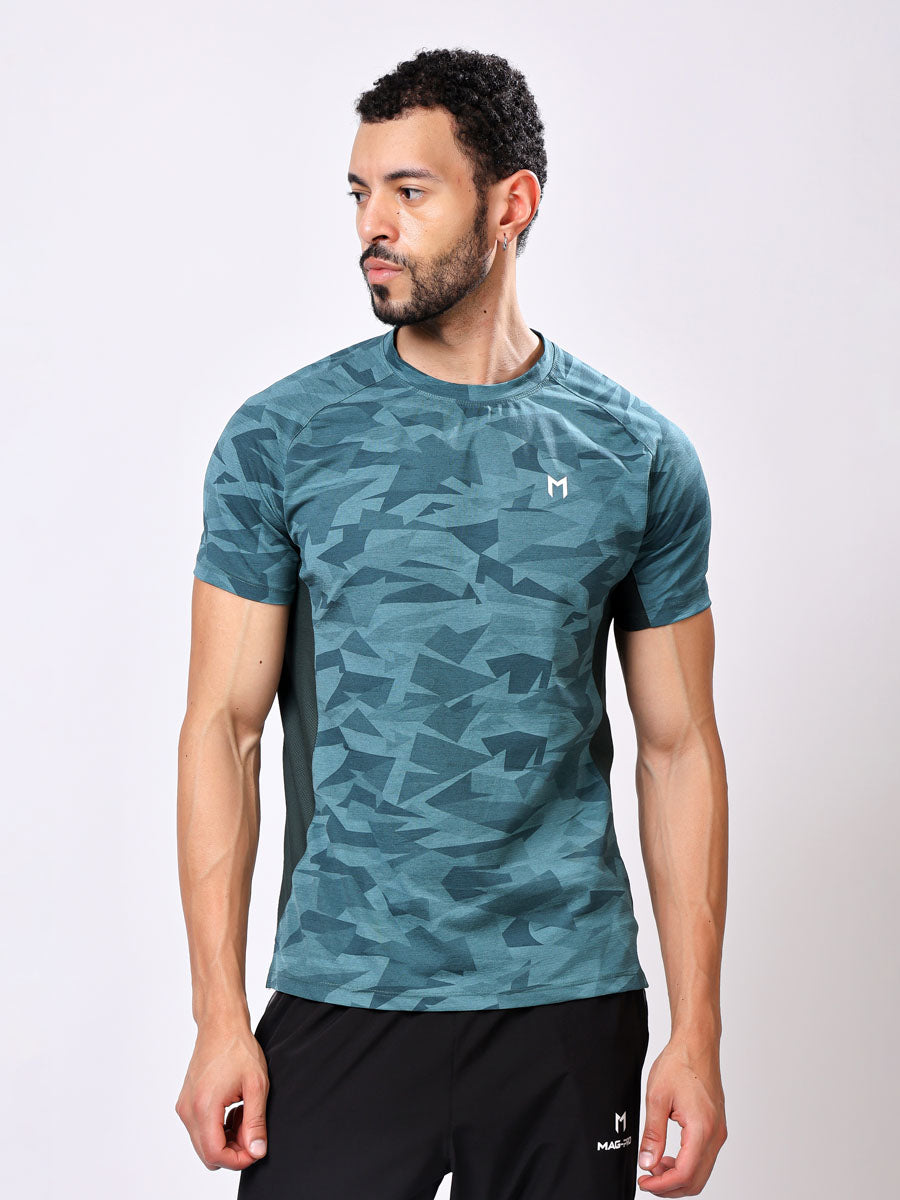 Men’s Teal Printed T-Shirt – Quick-Dry, Ultra-Soft, Effortless Fit