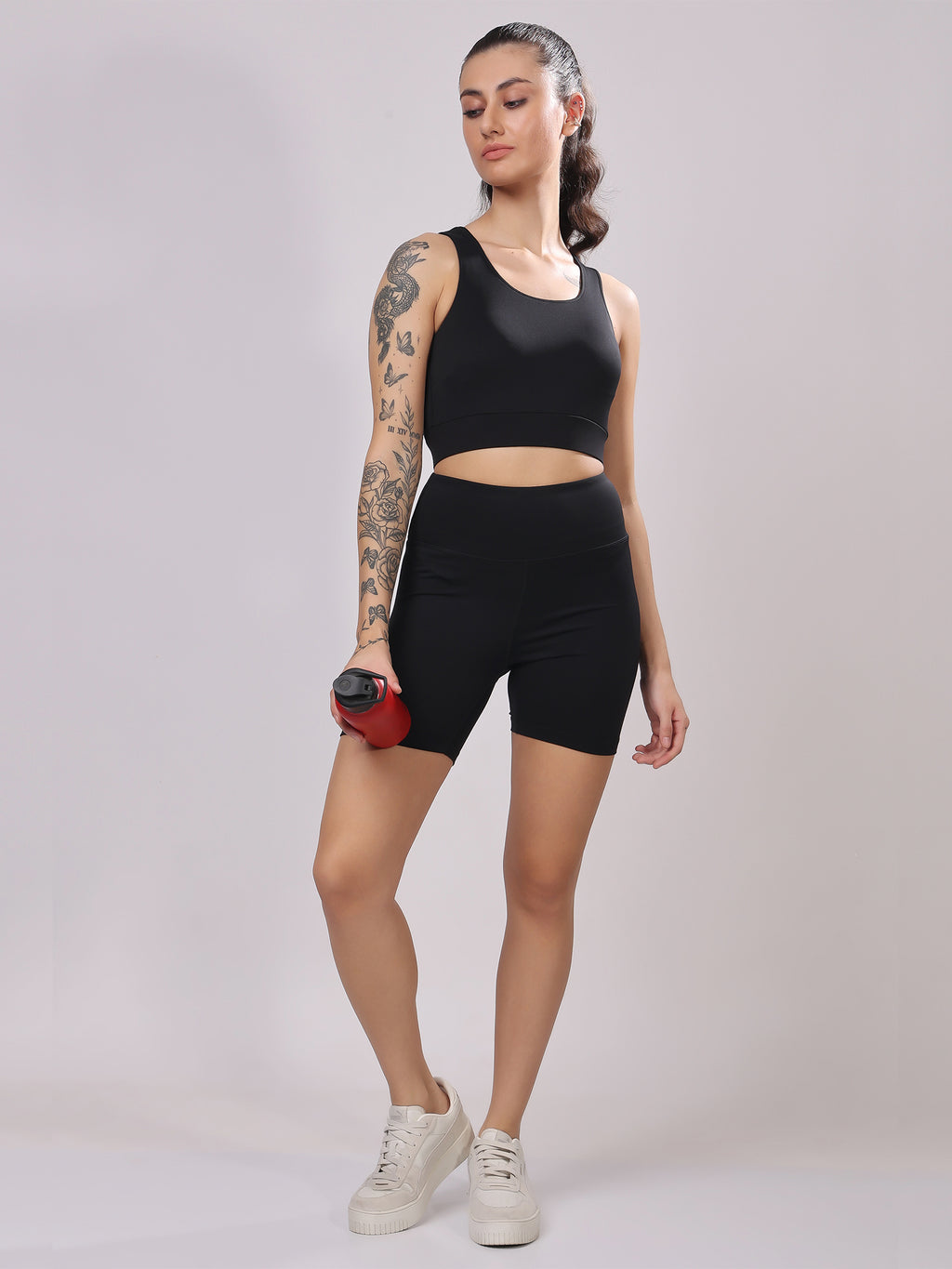 FitFushion Black Short Co-ord Set – Breathable Design, Stylish Look, Comfortable Fit