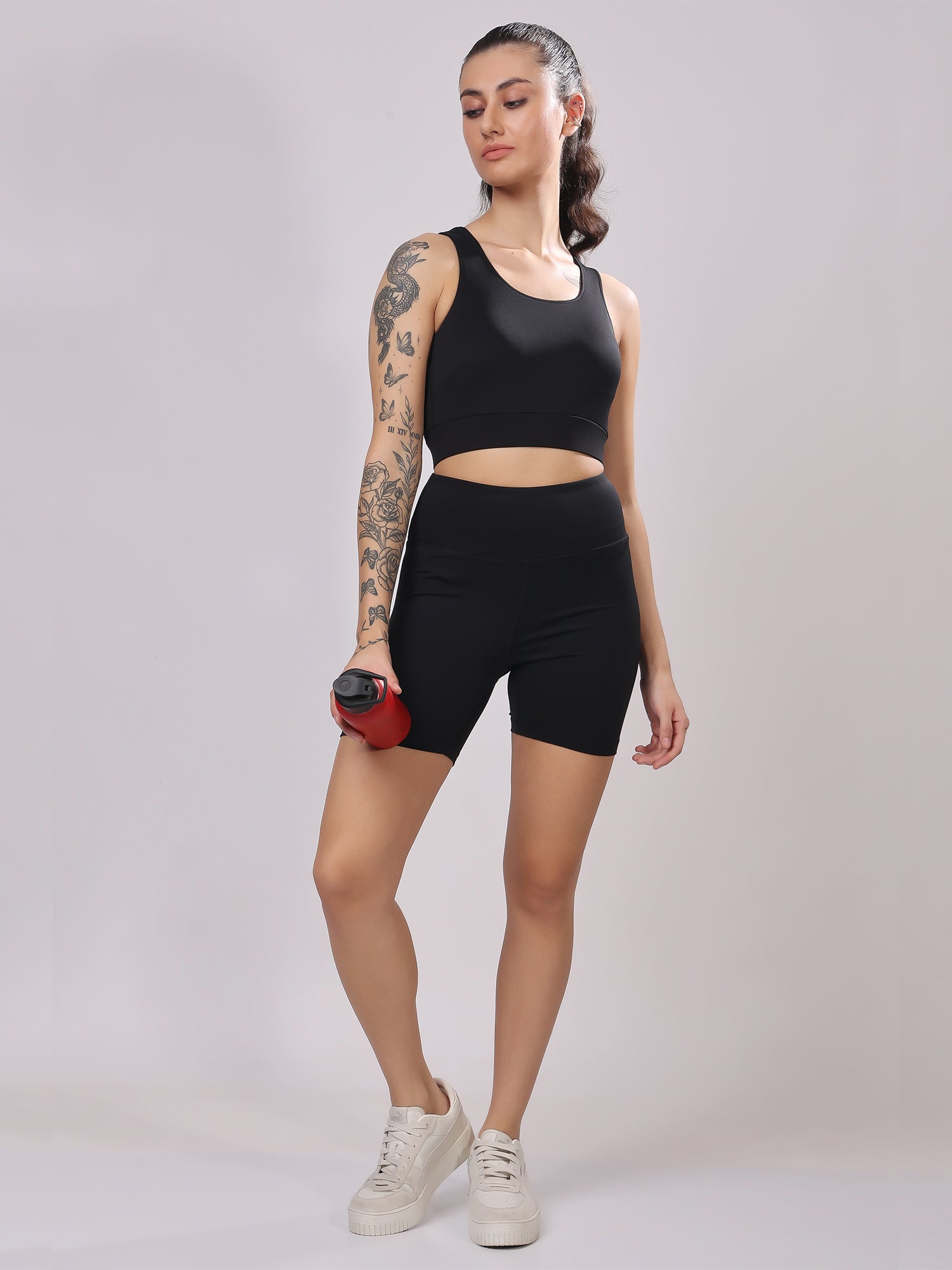 FitFushion Black Short Co-ord Set – Breathable Design, Stylish Look, Comfortable Fit