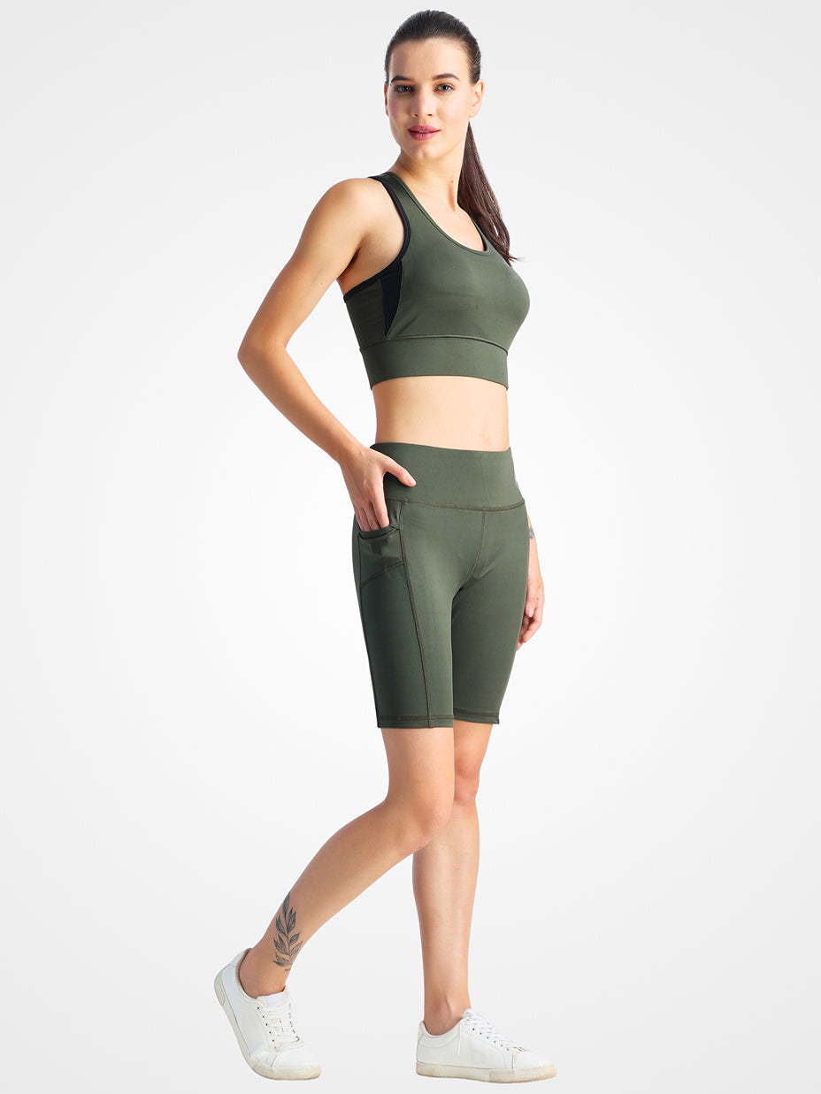 Olive Short Co-Ord Set – Soft Fabric, High-Waisted Fit, All-Day Comfort