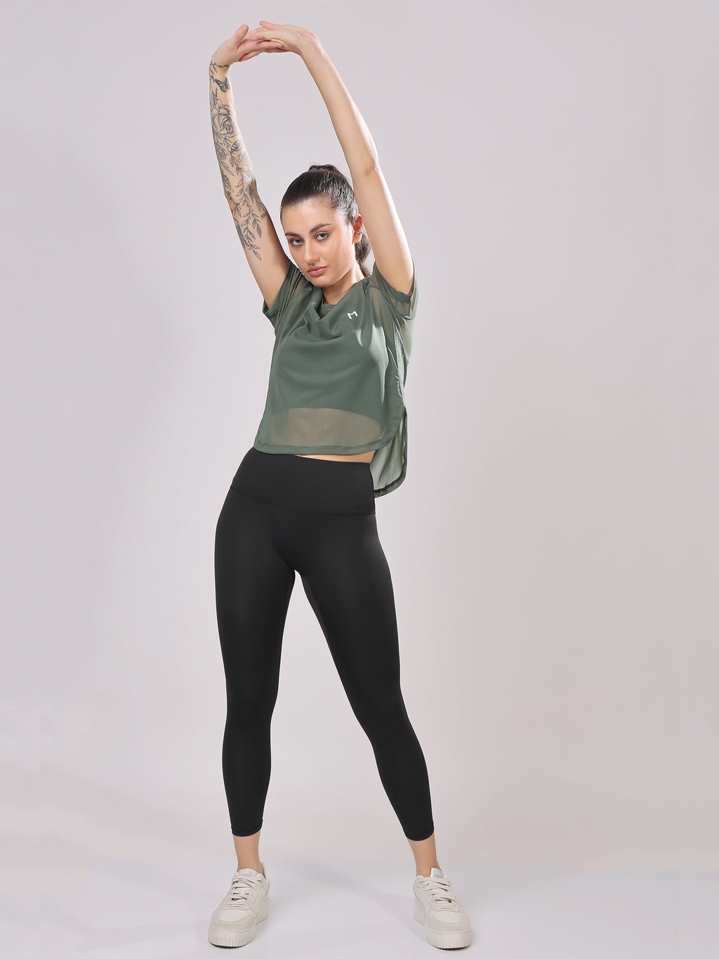 Olive Green Full Mesh Tee – Versatile Fit, Mesh Panels, Everyday Comfort