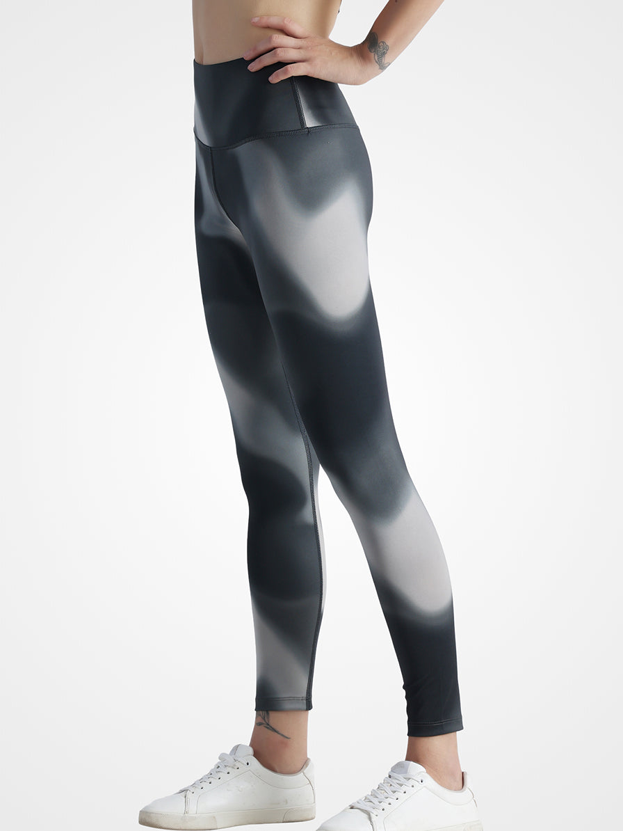 Grey Printed Essential Leggings – Sweat Wicking, Ultra Soft, Stretchable