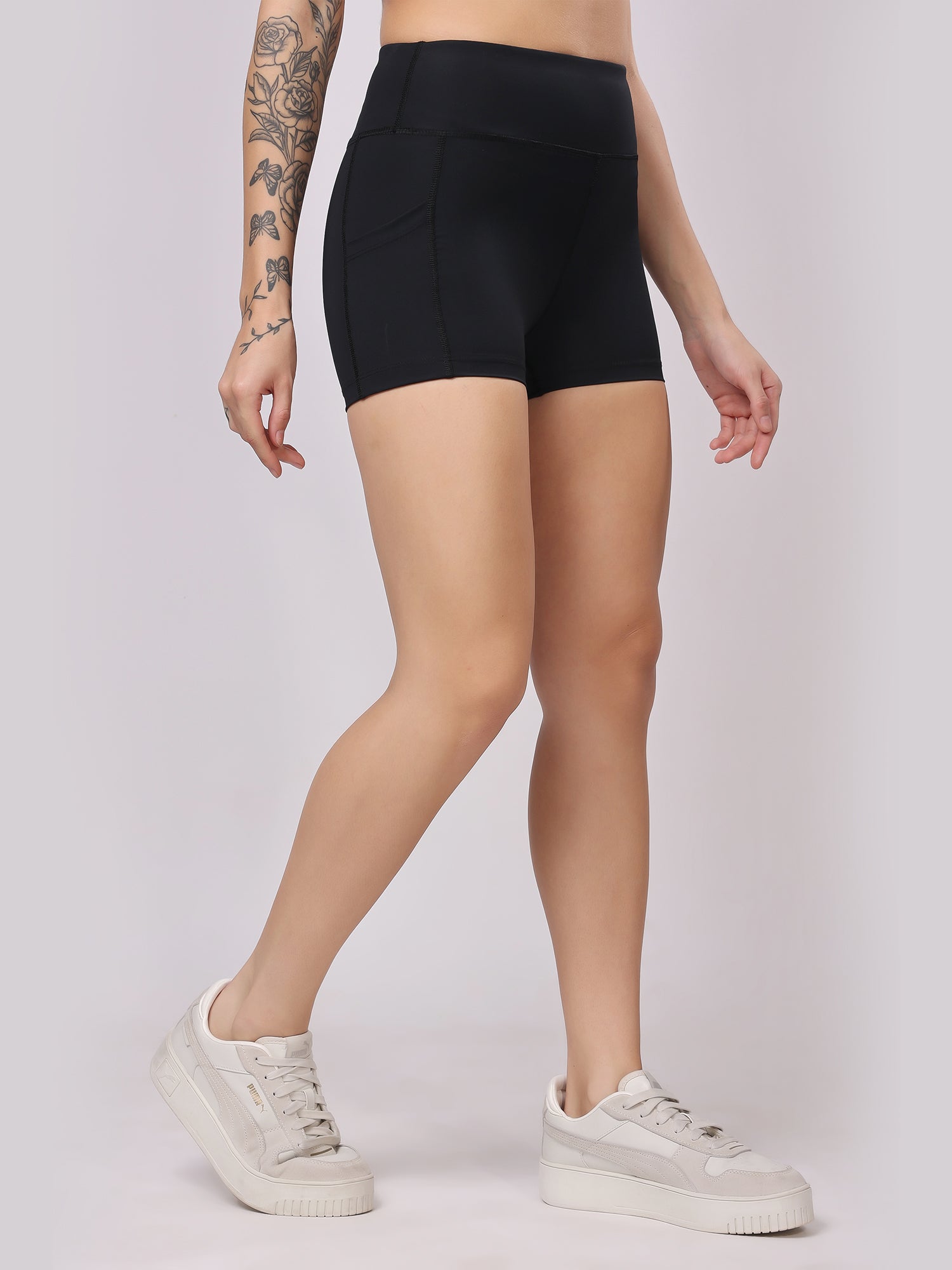 Plain Black Booty Shorts – Classic Fit, High Waisted, Everyday Essential