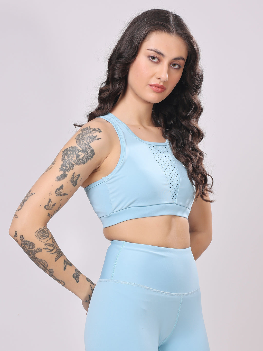Premium Laser Sky Blue Sports Bra