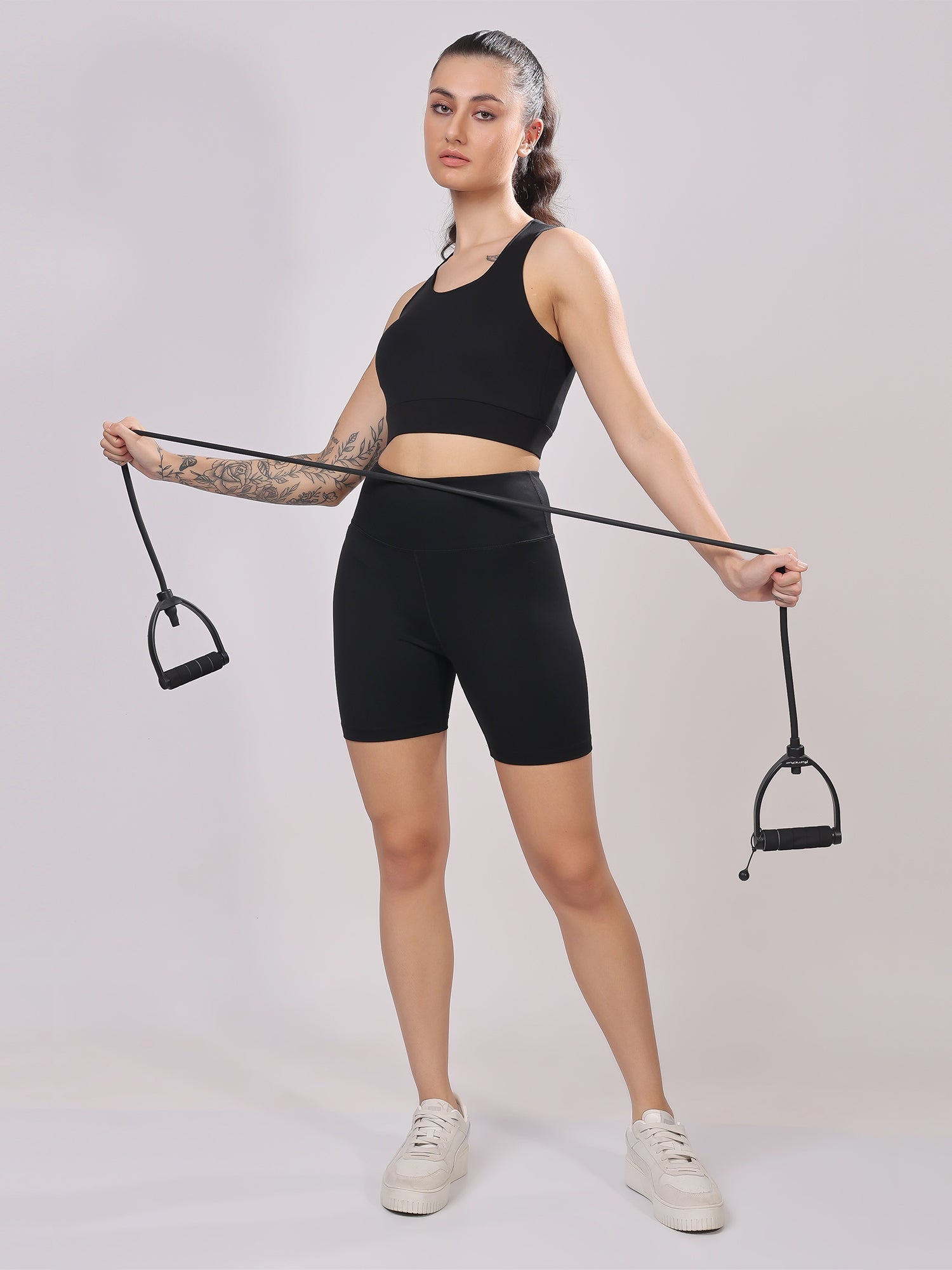 FitFushion Black Short Co-ord Set – Breathable Design, Stylish Look, Comfortable Fit