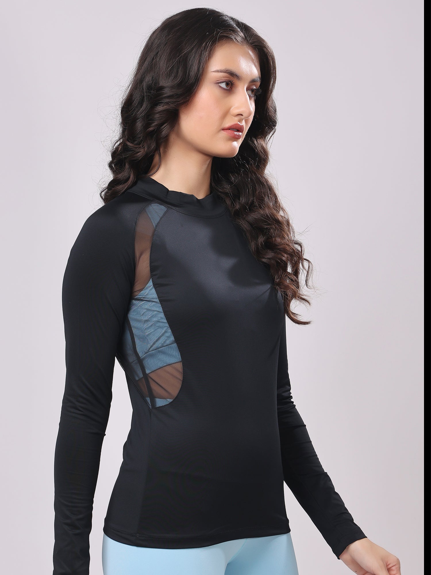 Black All for Glam Mesh Tee – Stylish Fit, Side Mesh Panels, All-Day Comfort