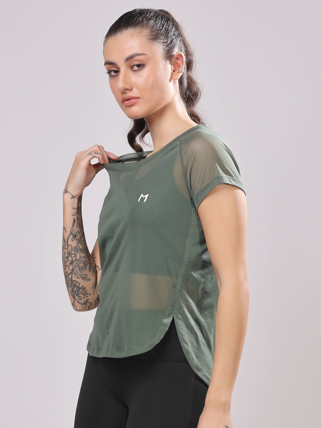 Olive Green Full Mesh Tee – Versatile Fit, Mesh Panels, Everyday Comfort