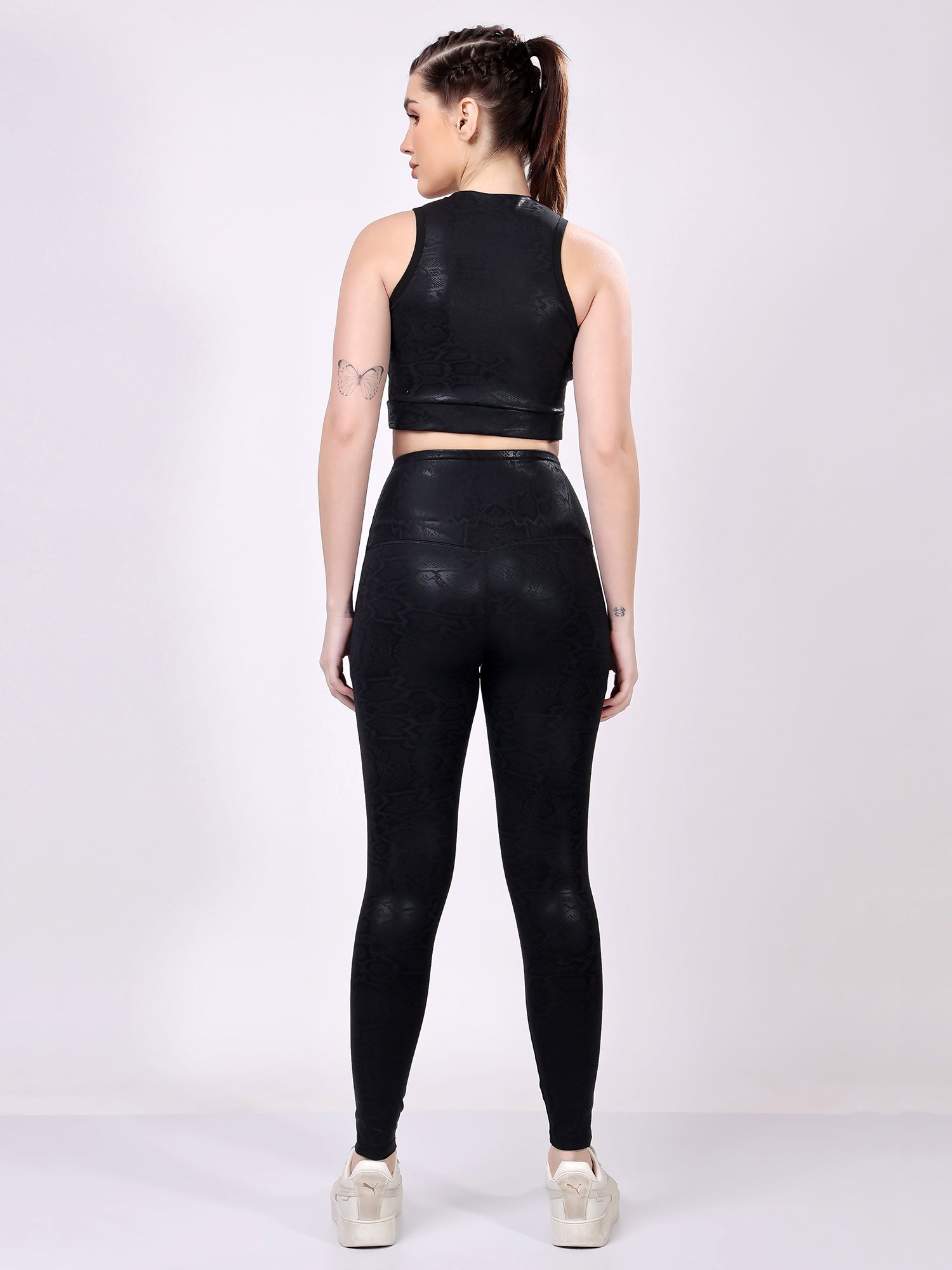 Black Snake Skin Co-Ord Set – Stretchable, Stylish, Supportive Fit