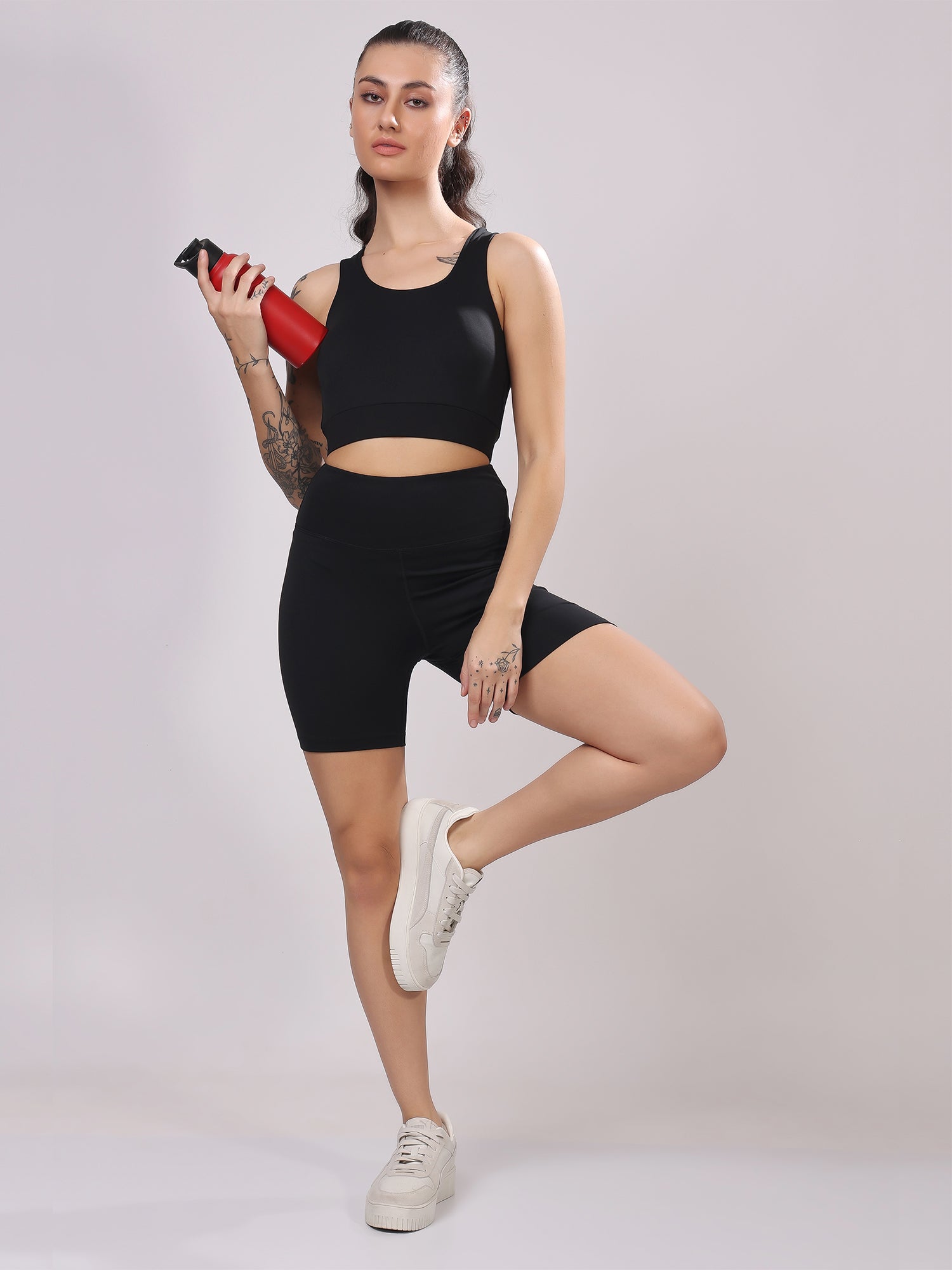 FitFushion Black Short Co-ord Set – Breathable Design, Stylish Look, Comfortable Fit