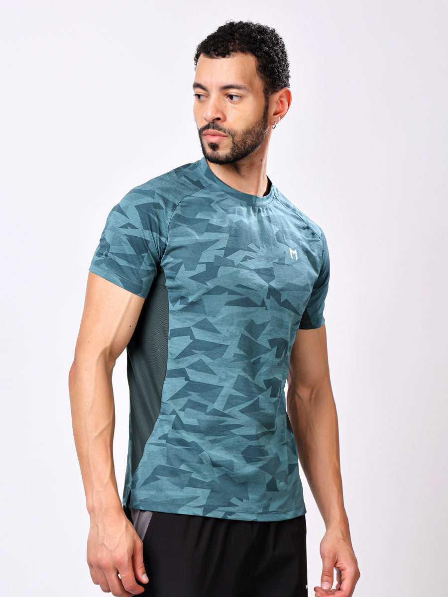 Men’s Teal Printed T-Shirt – Quick-Dry, Ultra-Soft, Effortless Fit
