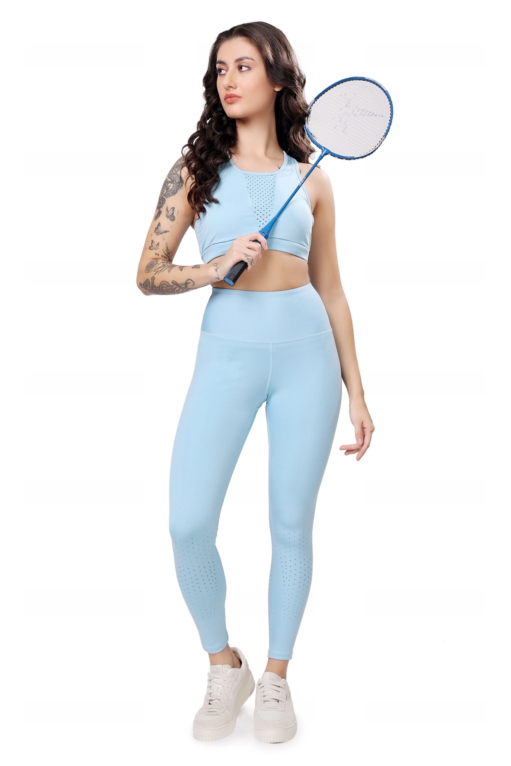 Laser Sky Blue Leggings – Cool Tone, Sleek Fit, All-Day Flexibility