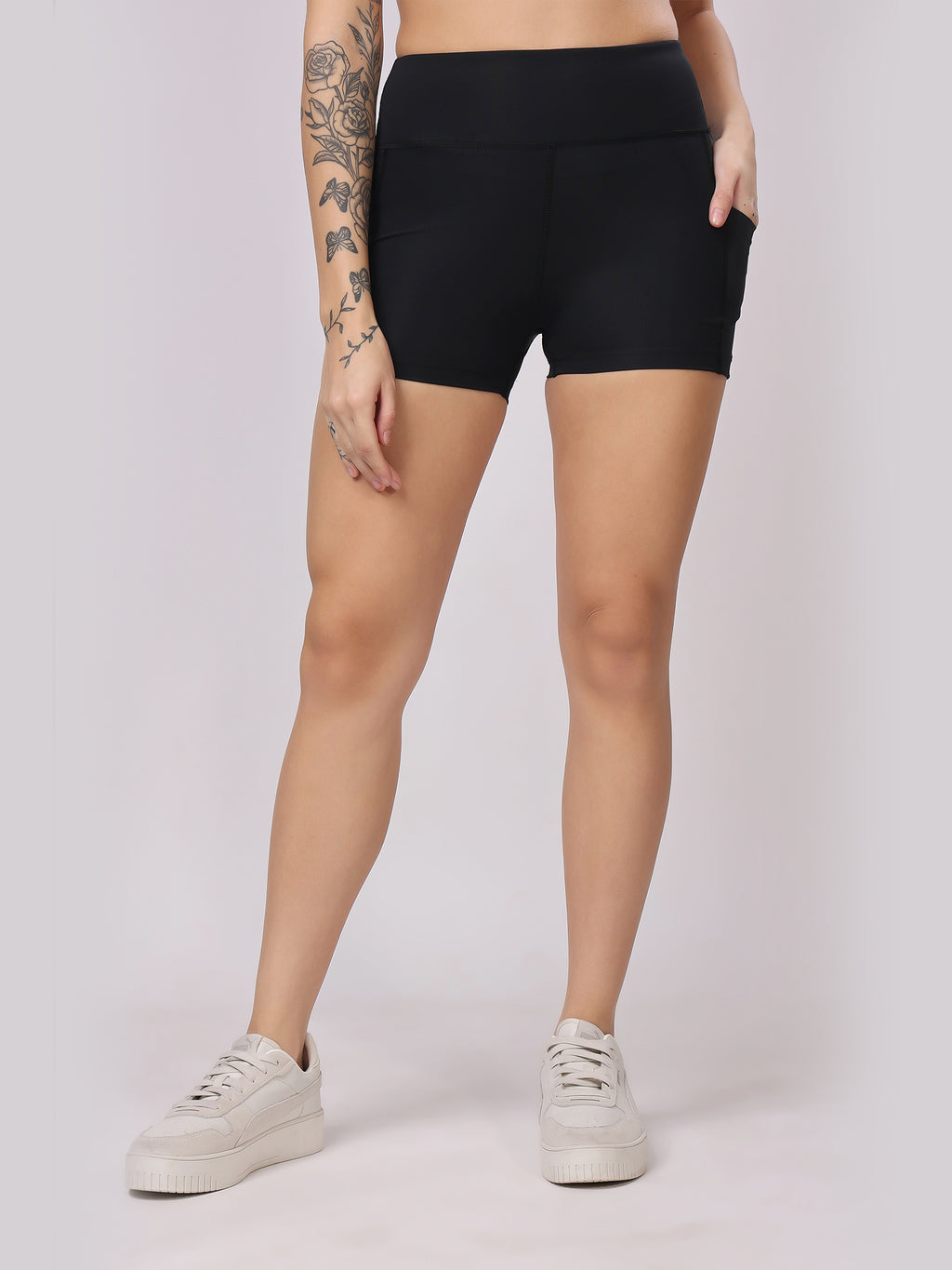 Plain Black Booty Shorts – Classic Fit, High Waisted, Everyday Essential