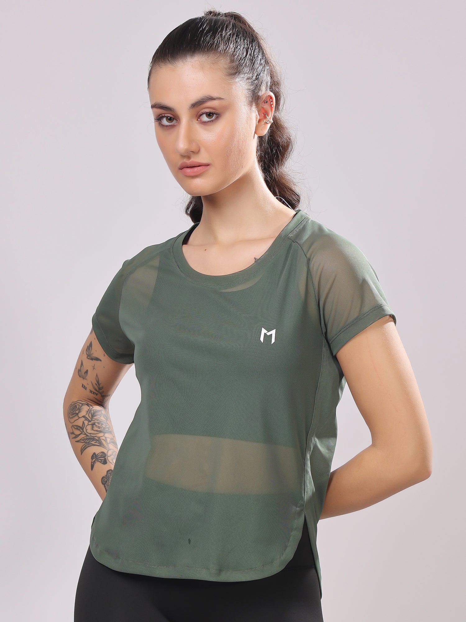 Olive Green Full Mesh Tee – Versatile Fit, Mesh Panels, Everyday Comfort