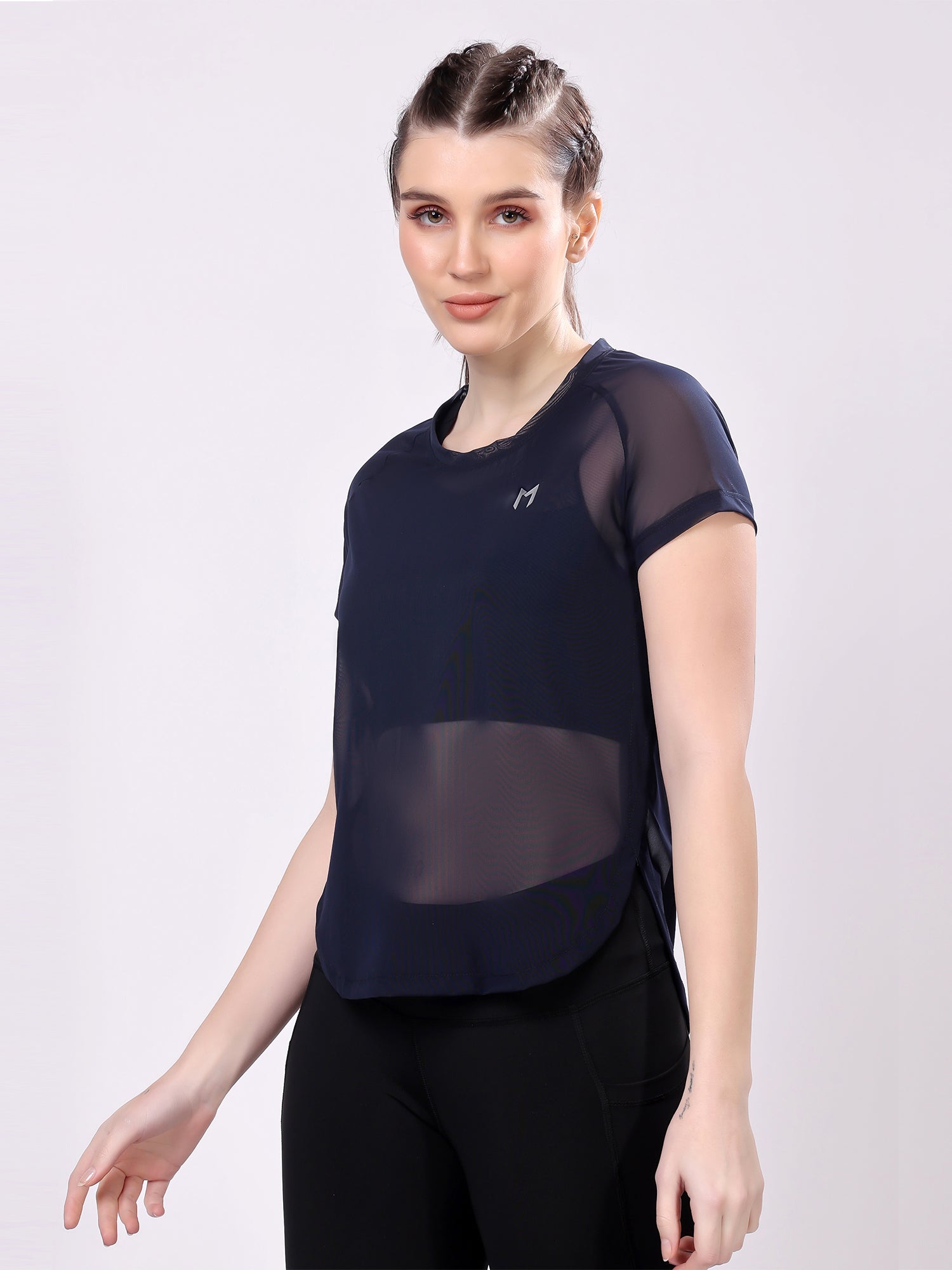 Navy Blue Full Mesh Tee – Flexible Fit, Breathable Mesh, Stylish Comfort