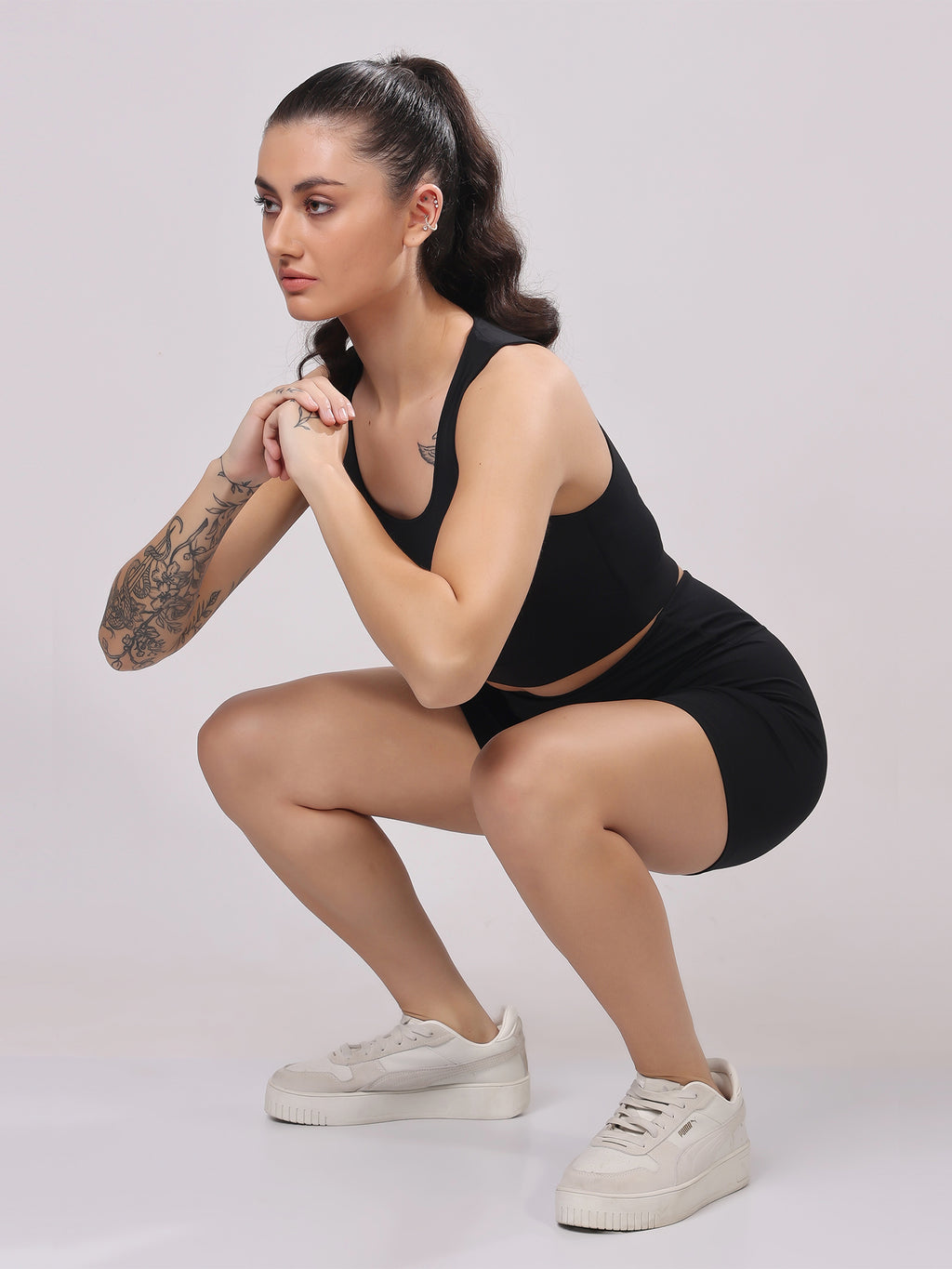 FitFushion Black Short Co-ord Set – Breathable Design, Stylish Look, Comfortable Fit