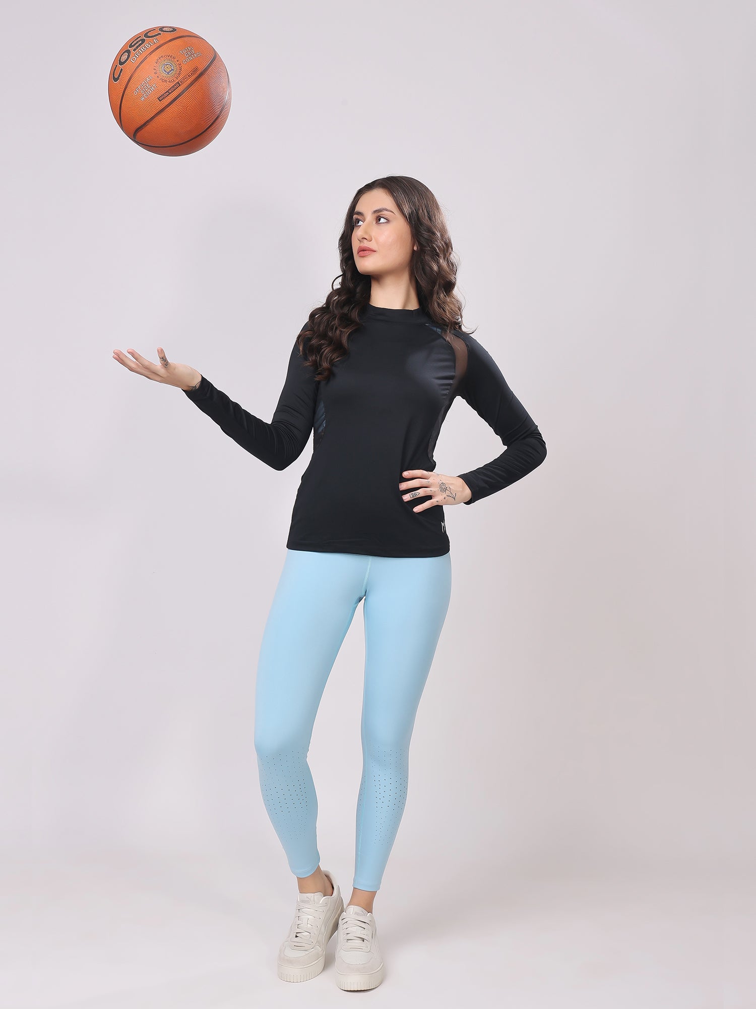 Black All for Glam Mesh Tee – Stylish Fit, Side Mesh Panels, All-Day Comfort