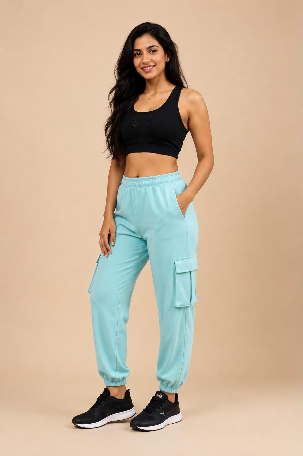 Women’s Aqua Blue Cargo Joggers