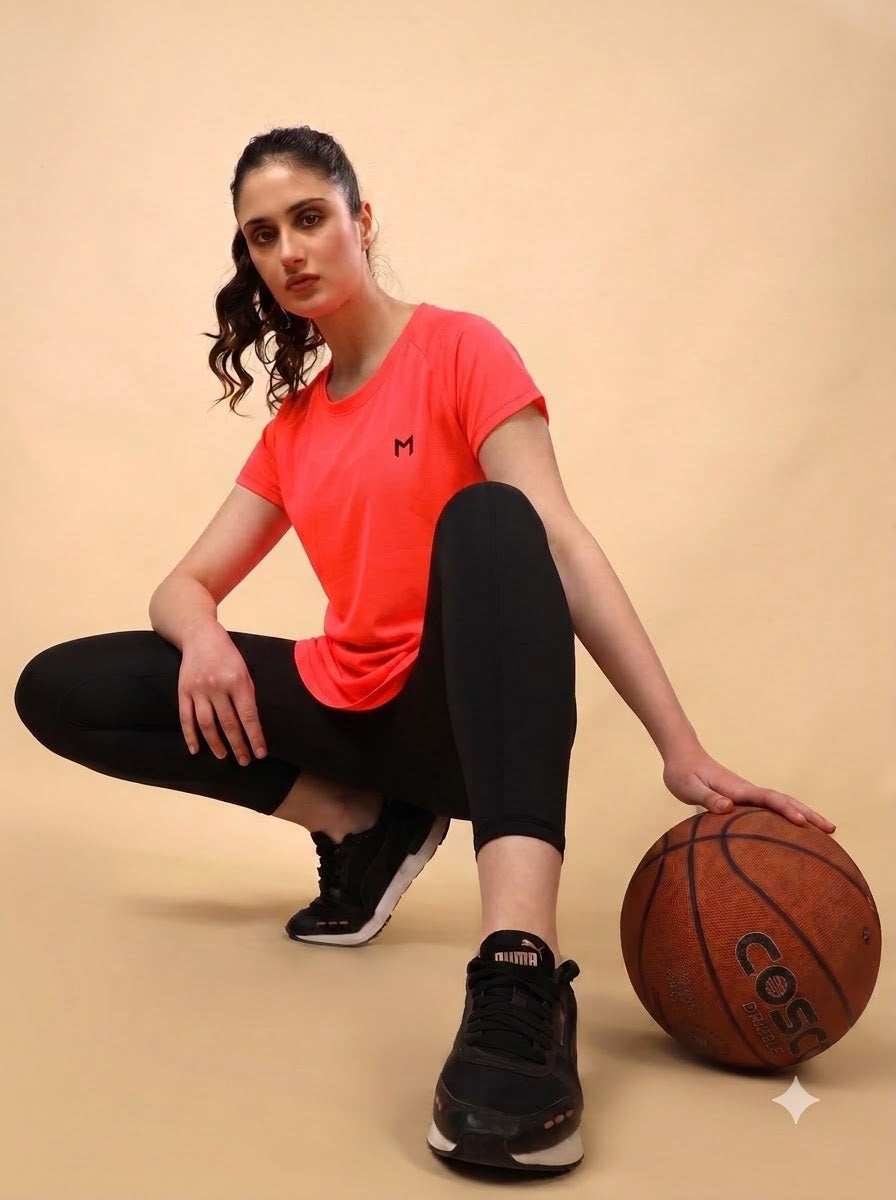 Hot Orange colour mesh tee – Flexible Fit, Breathable Mesh, Stylish Comfort
