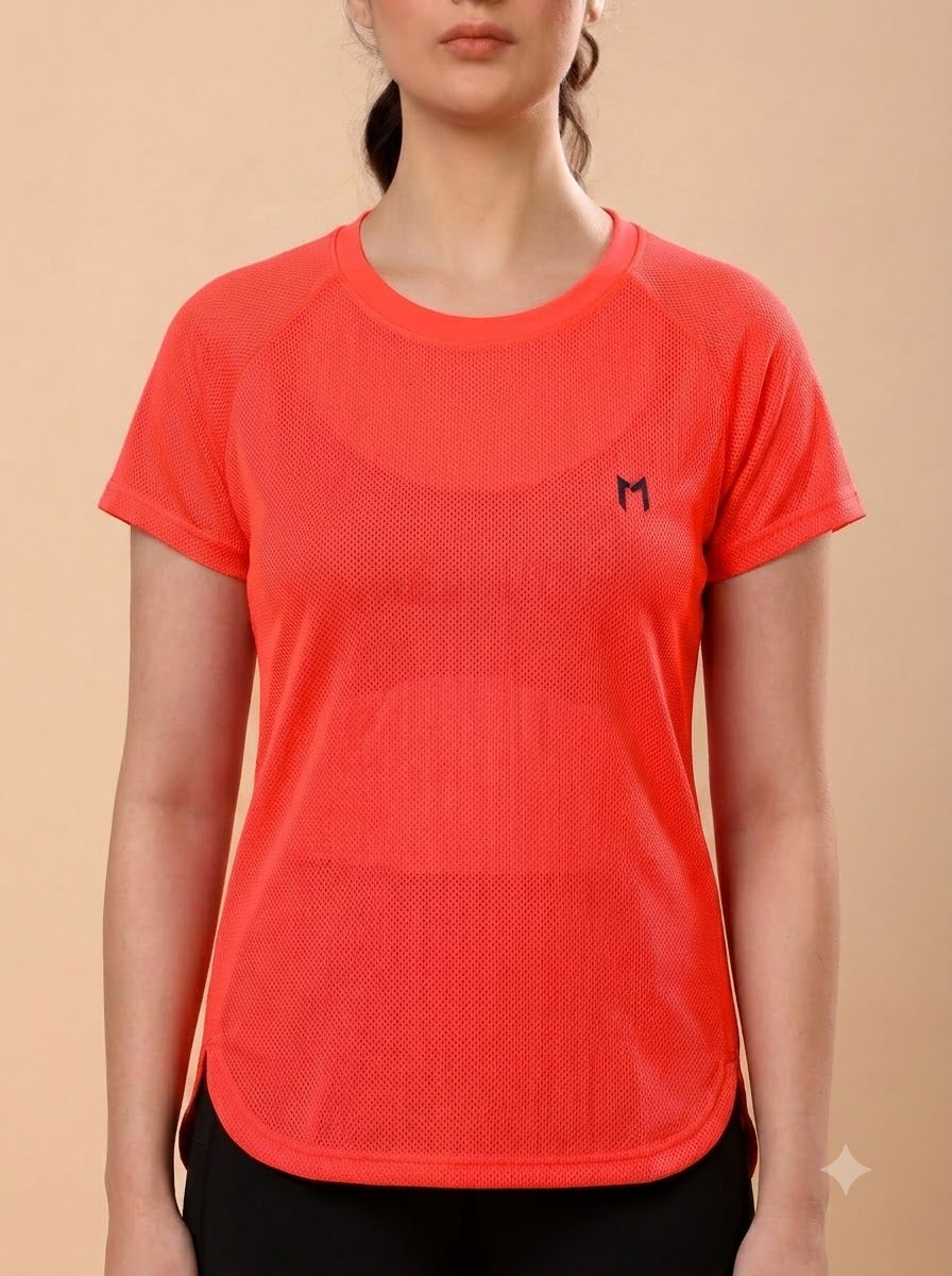 Hot Orange colour mesh tee – Flexible Fit, Breathable Mesh, Stylish Comfort
