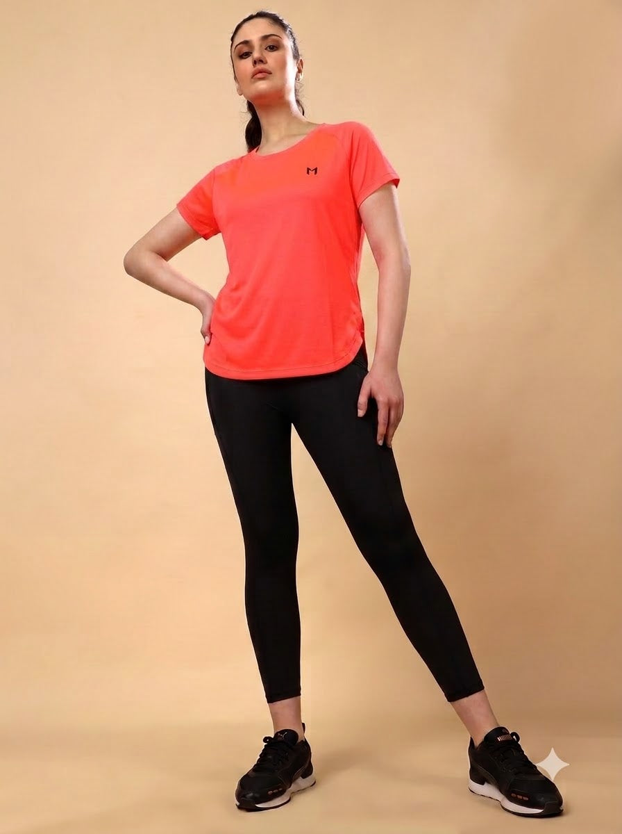 Hot Orange colour mesh tee – Flexible Fit, Breathable Mesh, Stylish Comfort