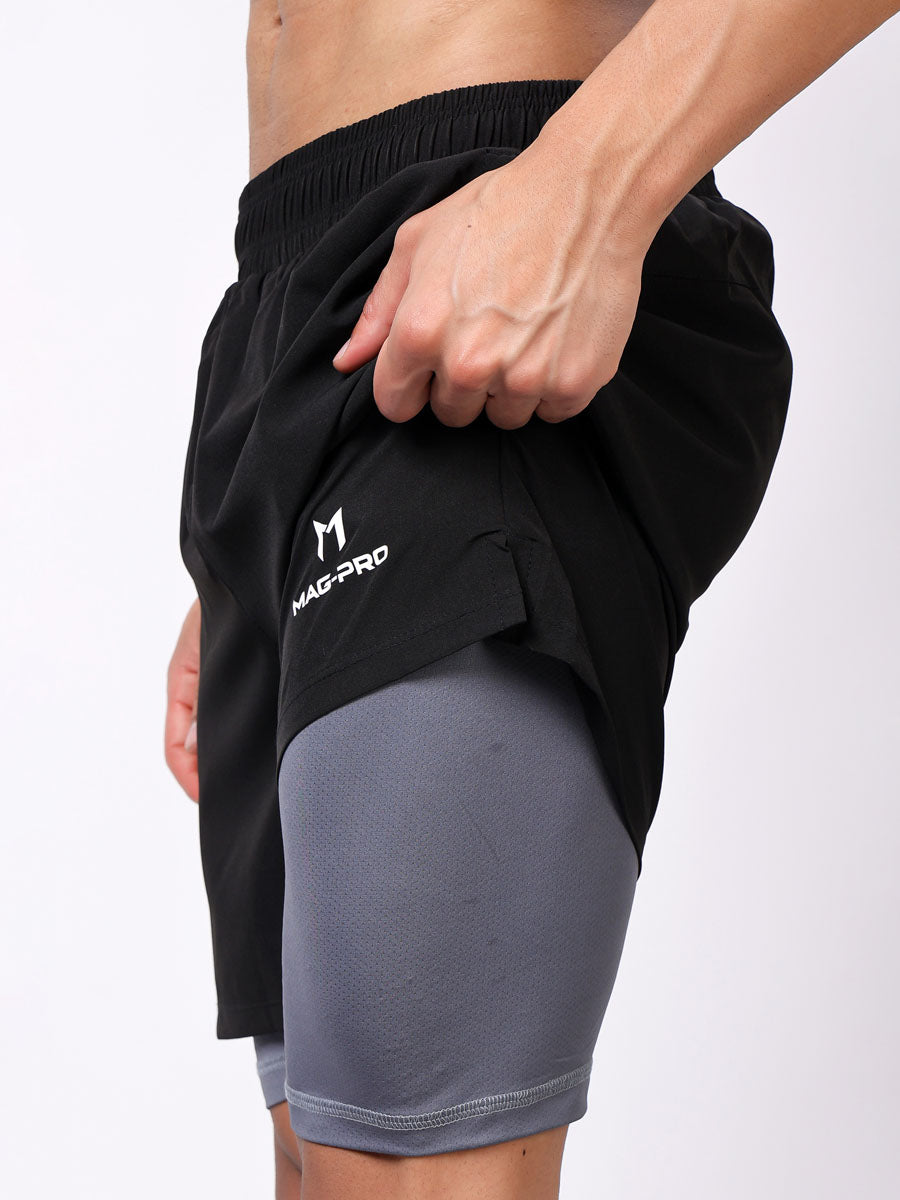 Black Dual Running Shorts – Sweat Wicking, Double Layered, All Day Comfort