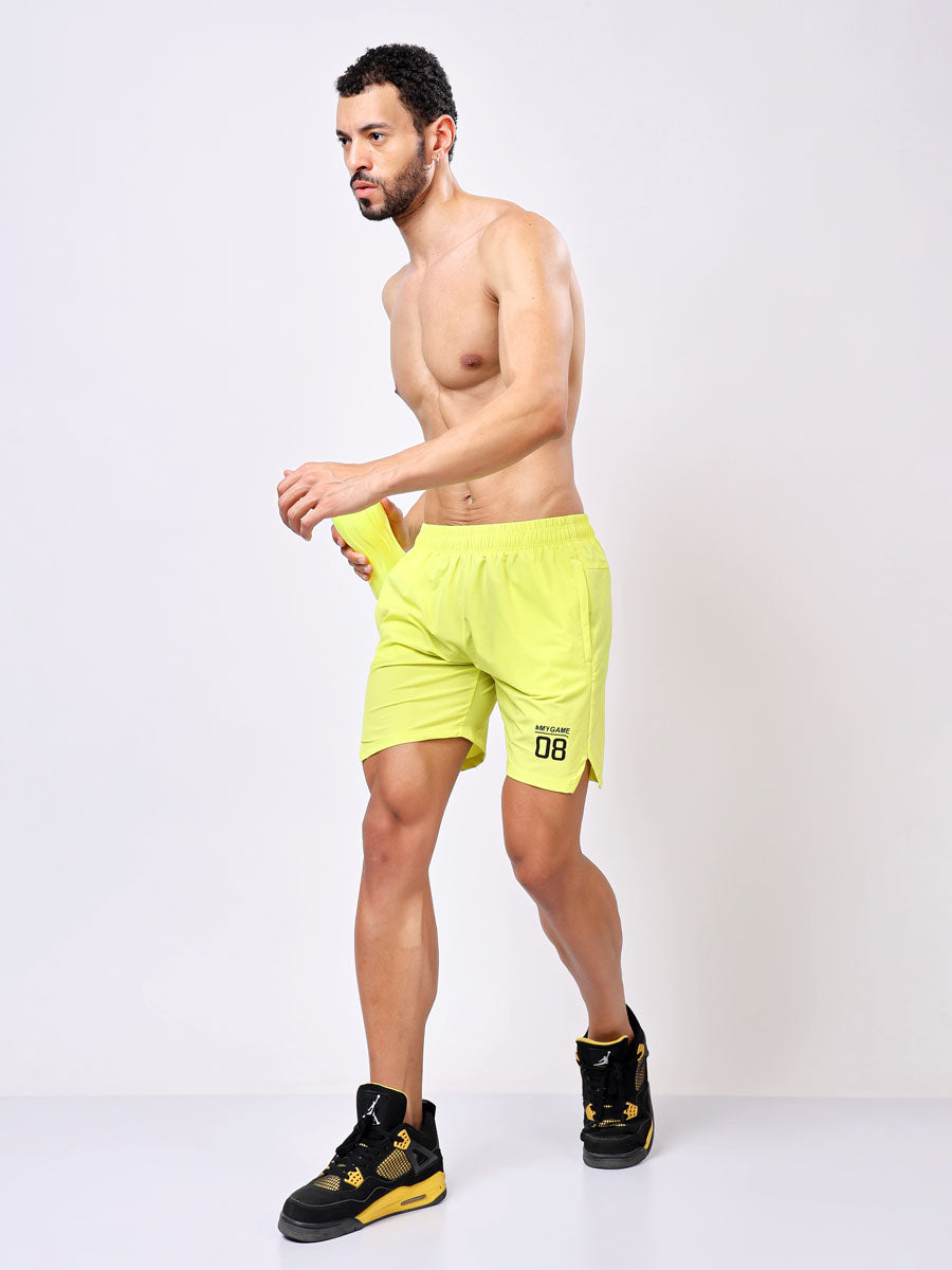 Neon Green Fitted Shorts – Breathable Fabric, Side Pocket, Comfortable Fit