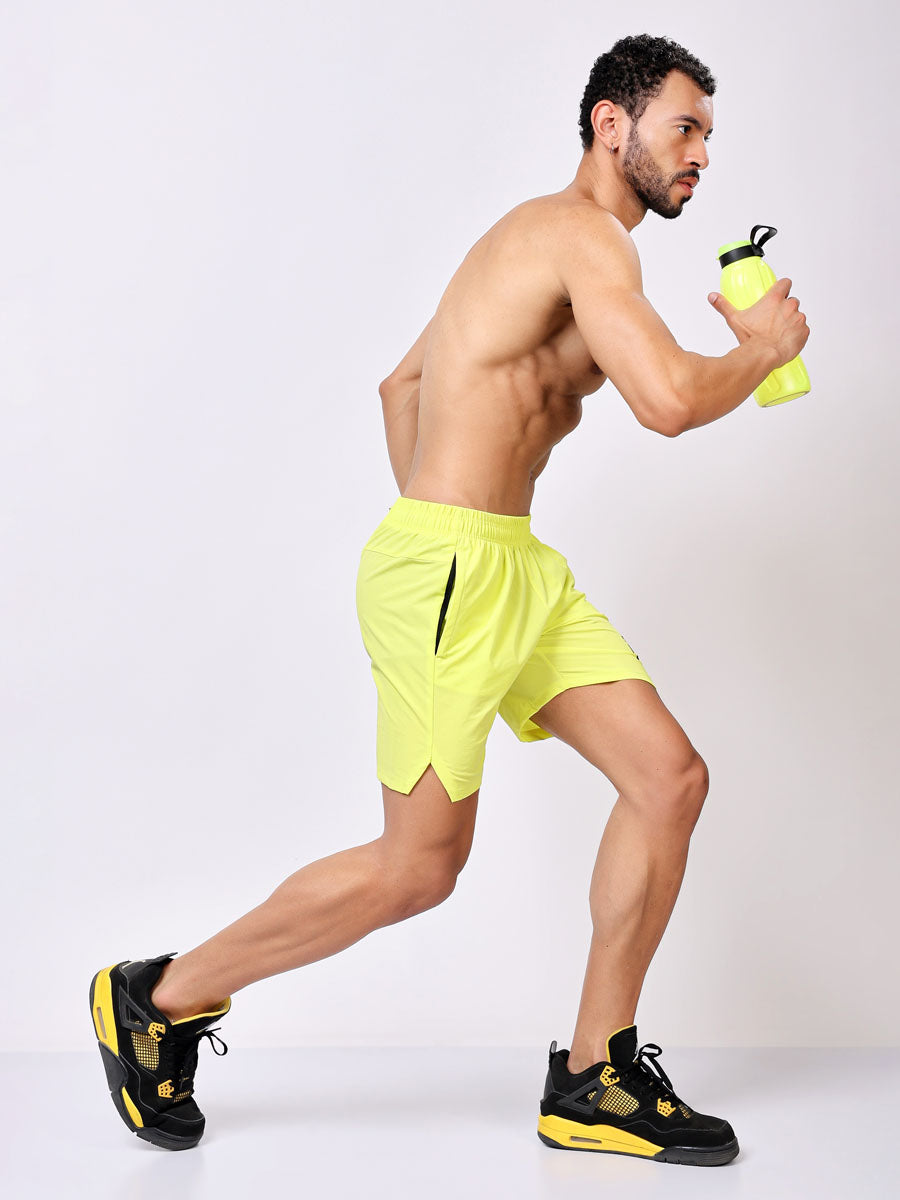 Neon Green Fitted Shorts – Breathable Fabric, Side Pocket, Comfortable Fit