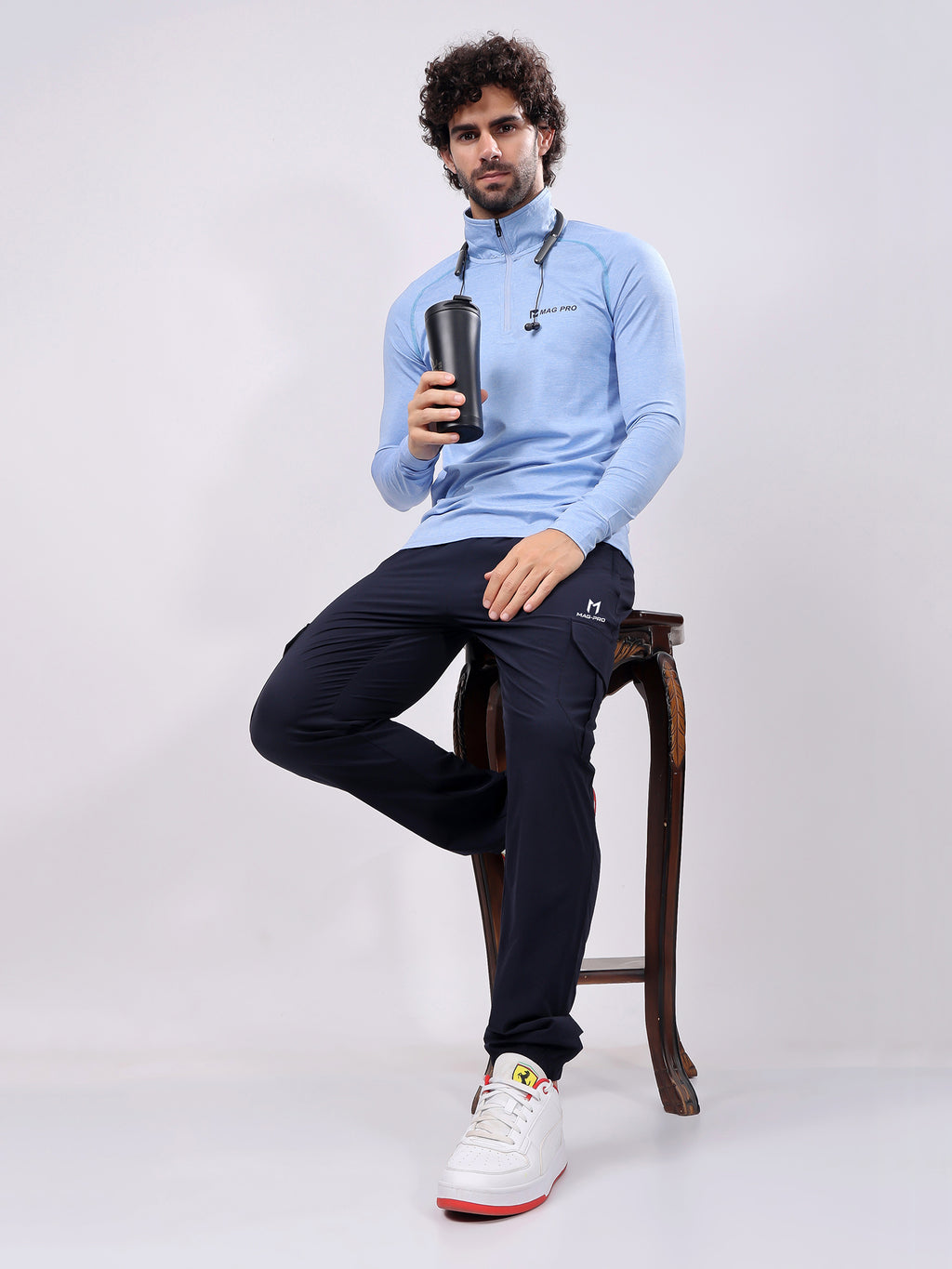 Plain Colombia Blue High­Neck Full Sleeve Tee