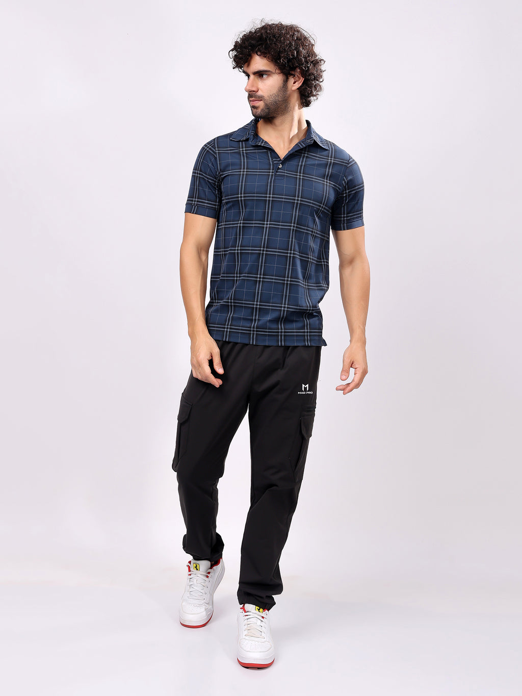 Checked Aegean Blue Collar T­Shirt