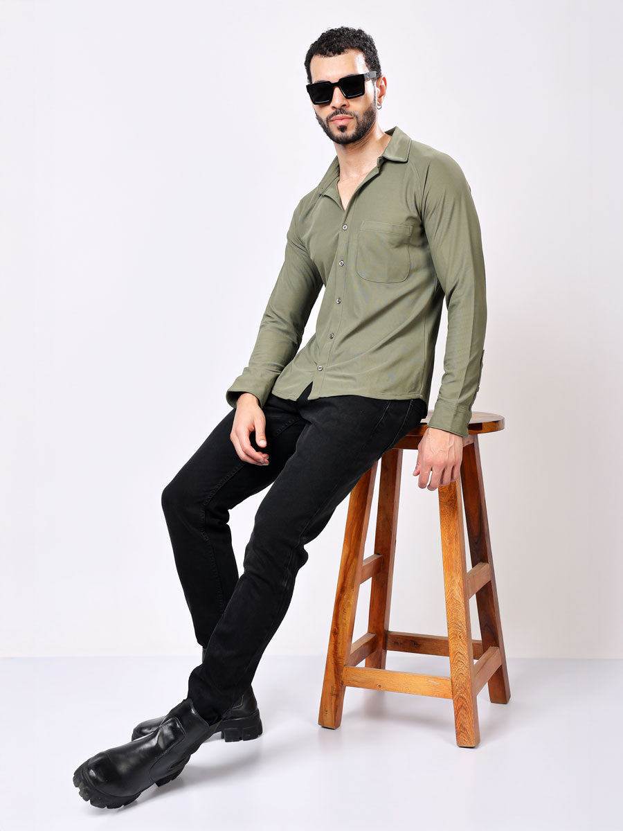 All Day Olive Green Shirt – 4-Way Stretch, Wrinkle-Free, Quick Dry