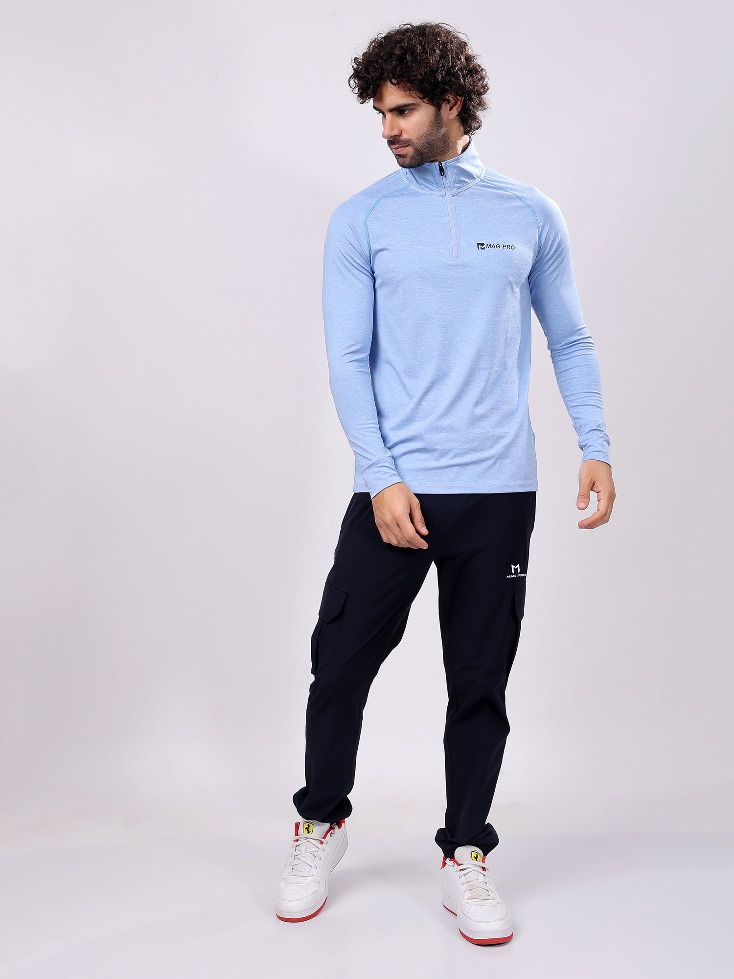 Plain Colombia Blue High­Neck Full Sleeve Tee