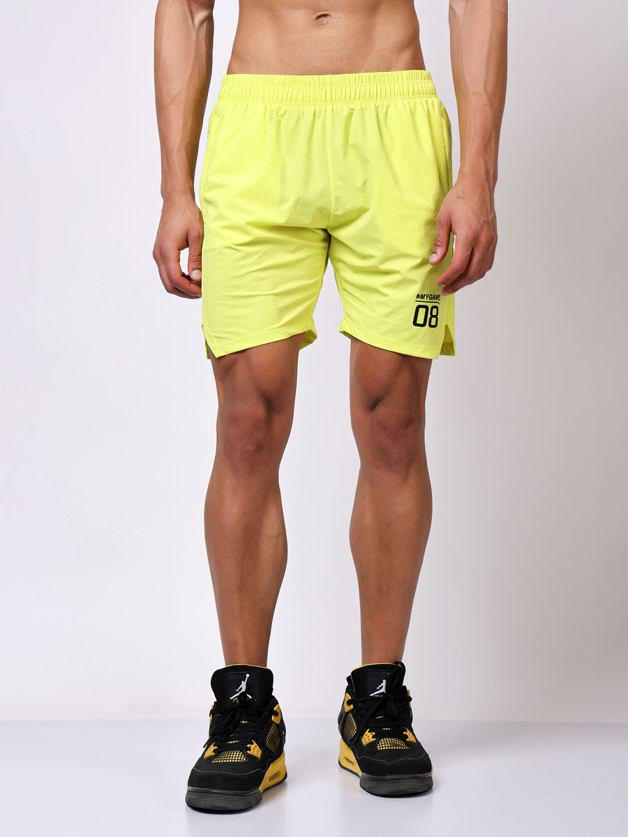 Neon Green Fitted Shorts – Breathable Fabric, Side Pocket, Comfortable Fit