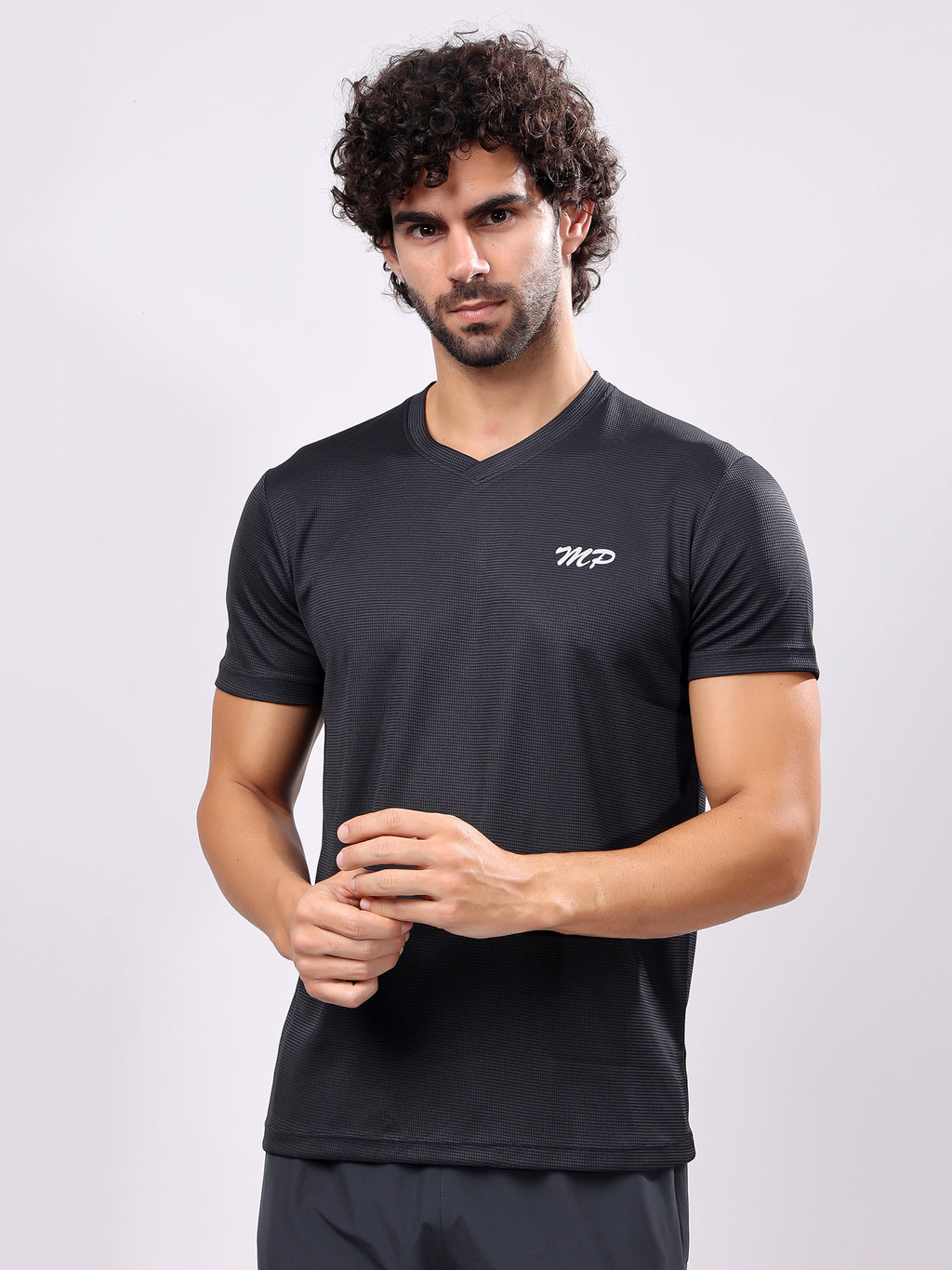 Plain Charcoal Black Round­Neck Tee