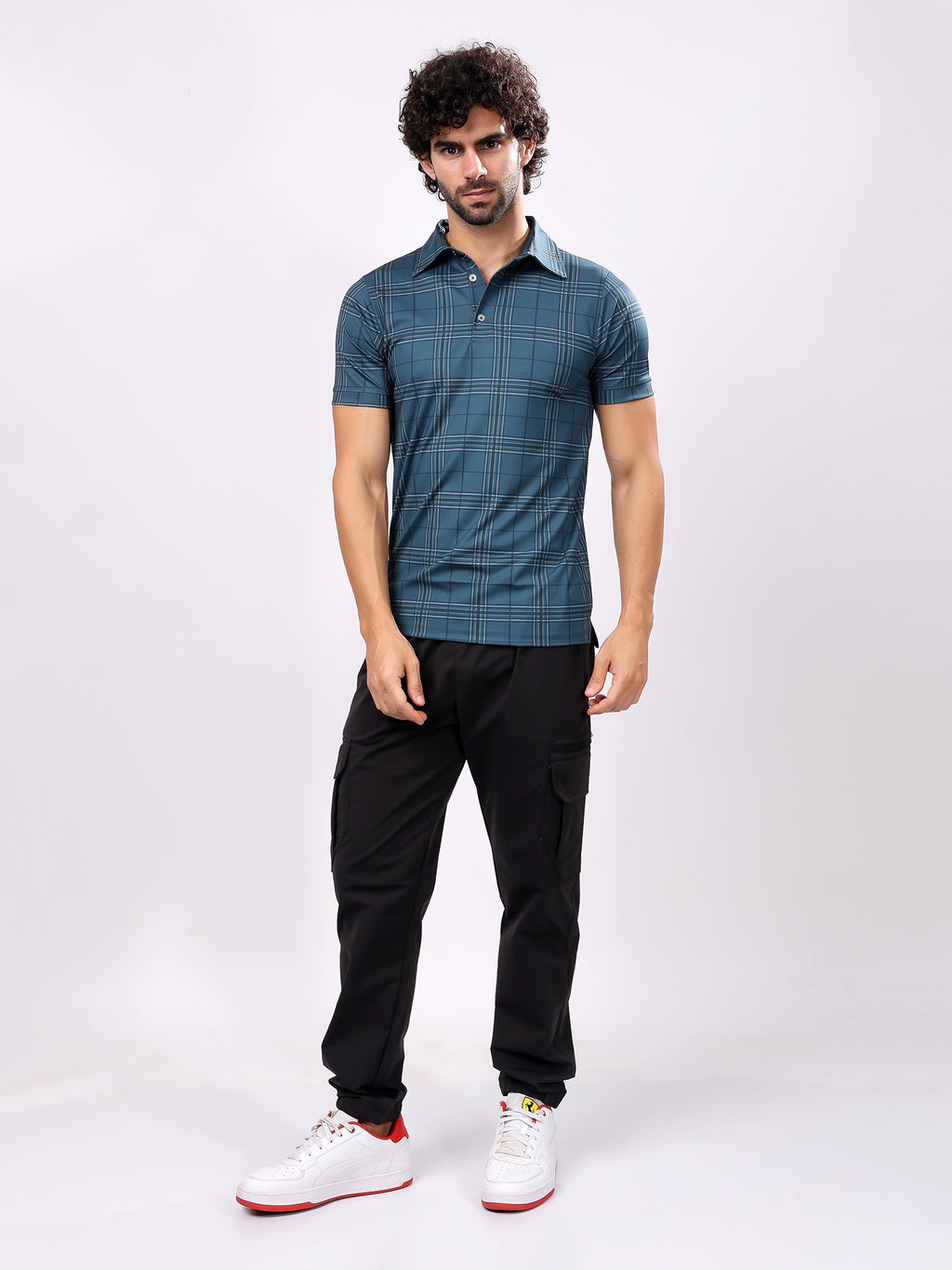 Checked Ocean Blue Collar T­Shirt