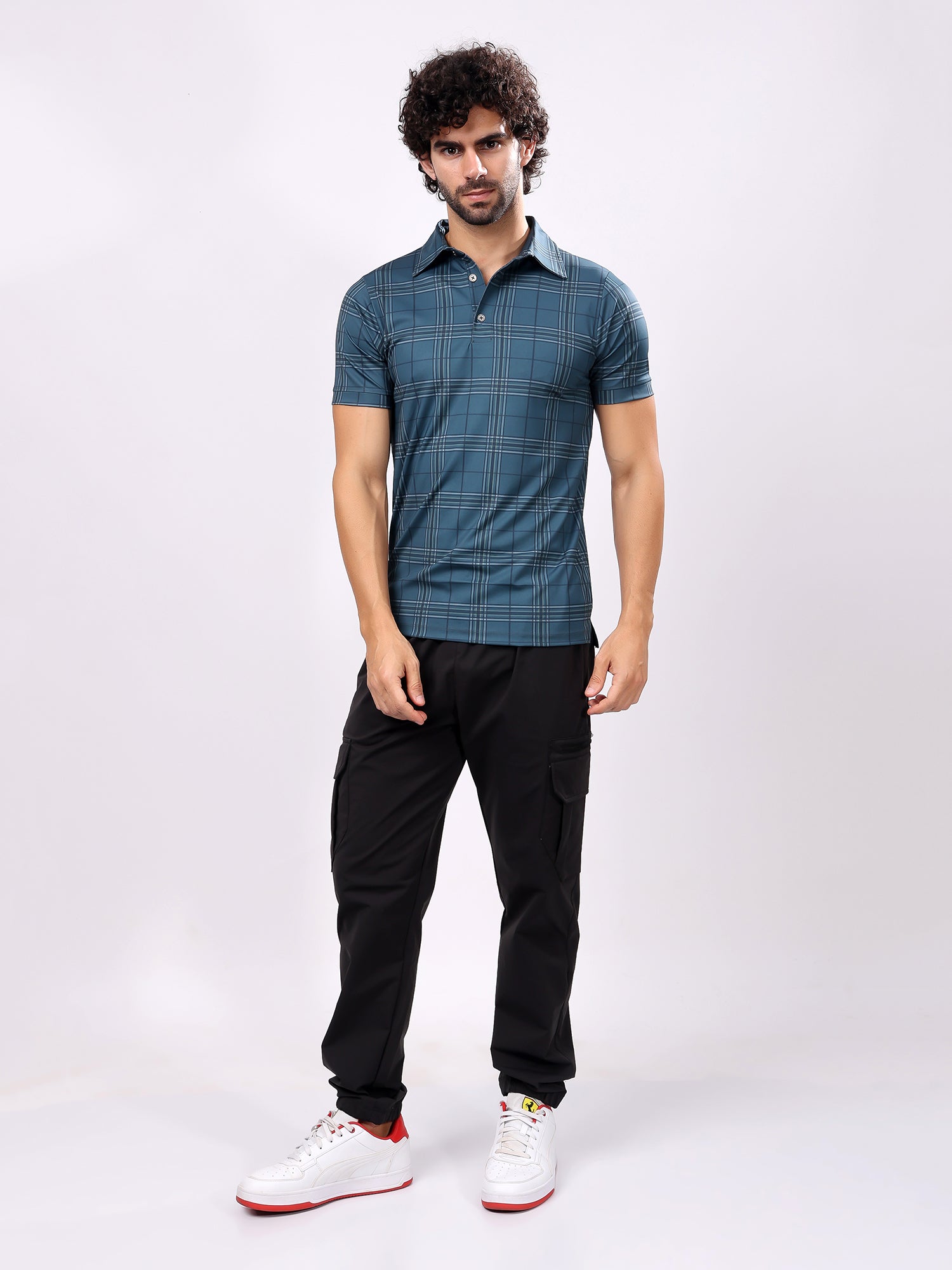Checked Ocean Blue Collar T­Shirt
