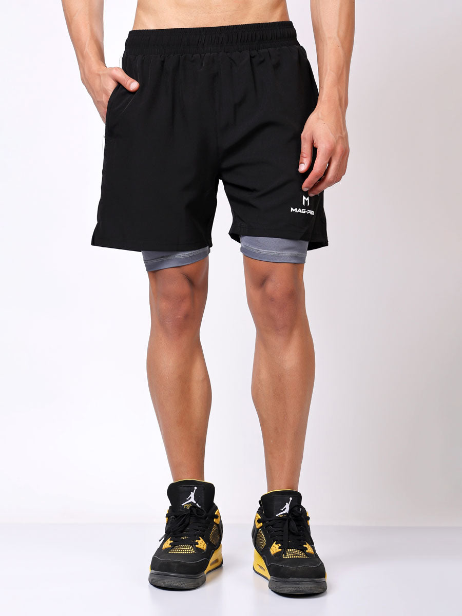 Black Dual Running Shorts – Sweat Wicking, Double Layered, All Day Comfort
