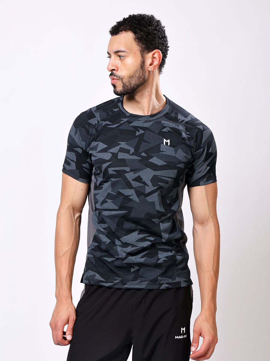 Men’s Grey-Black Printed T-Shirt – Ultra-Soft, Stylish Fit, Premium Fabric